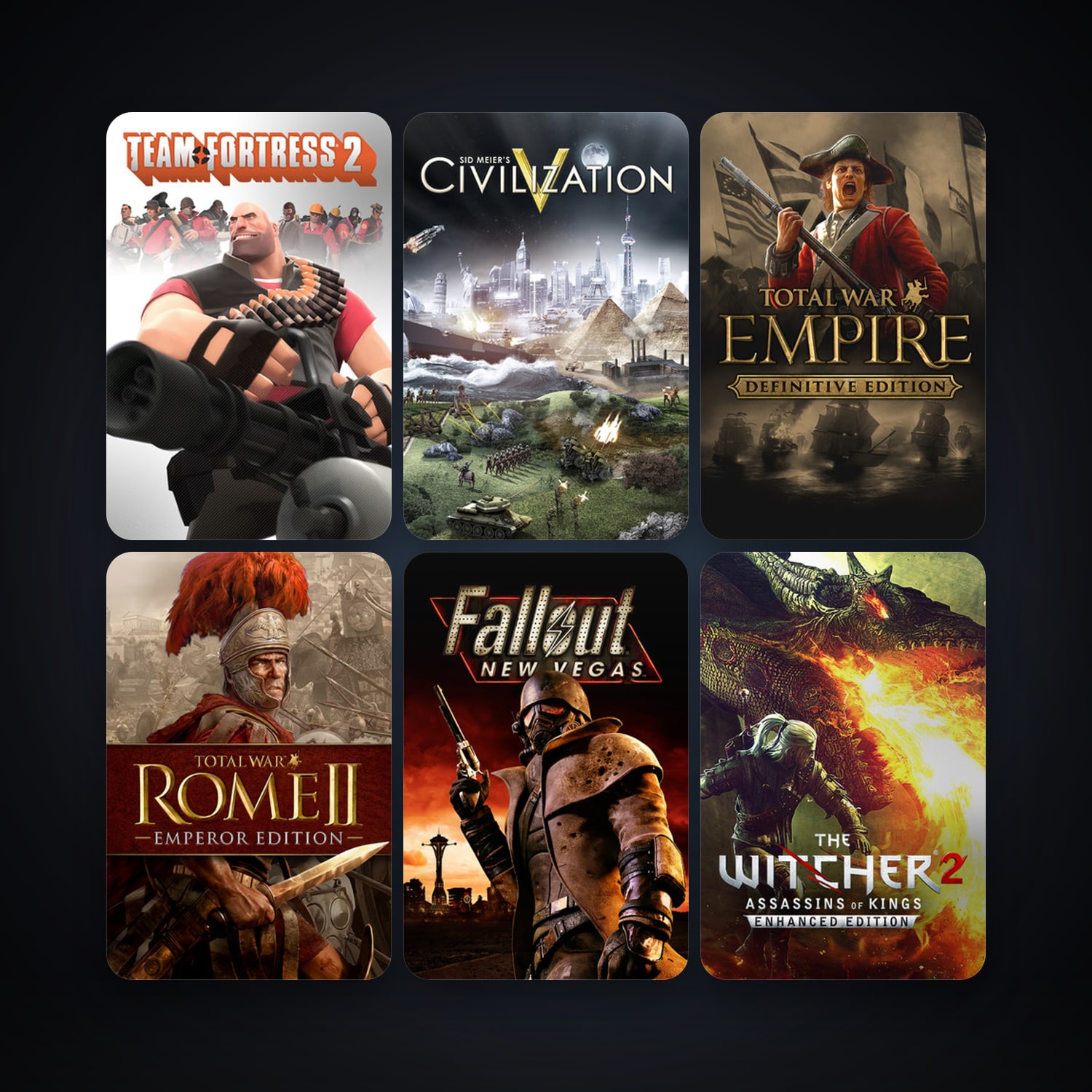 Team Fortress 2 + Sid Meier's Civilization V, 18 games, Steam 11, clean — HabibiAccounts
