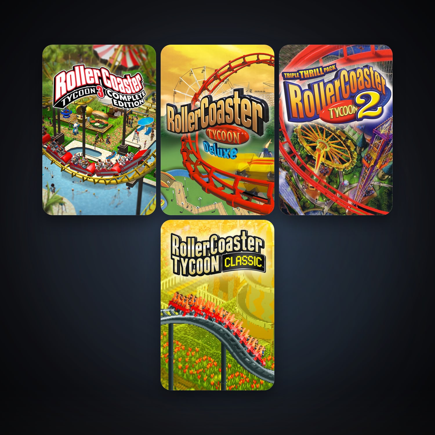 RollerCoaster Tycoon: Deluxe + RollerCoaster Tycoon 2: Triple Thrill Pack, 6 games, clean — HabibiAccounts