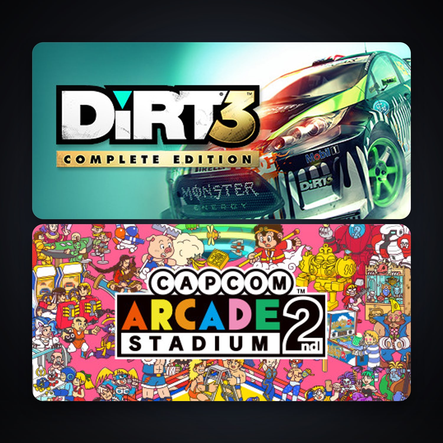 DiRT 3 Complete Edition + Capcom Arcade 2nd Stadium, 7 games, clean — HabibiAccounts