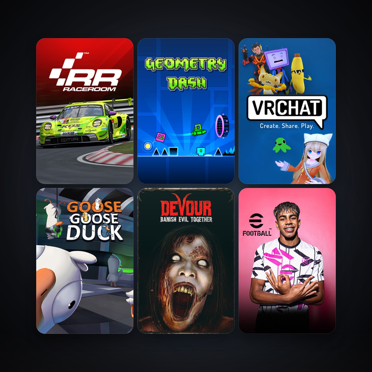 RaceRoom Racing Experience + Geometry Dash, 19 games, clean — HabibiAccounts