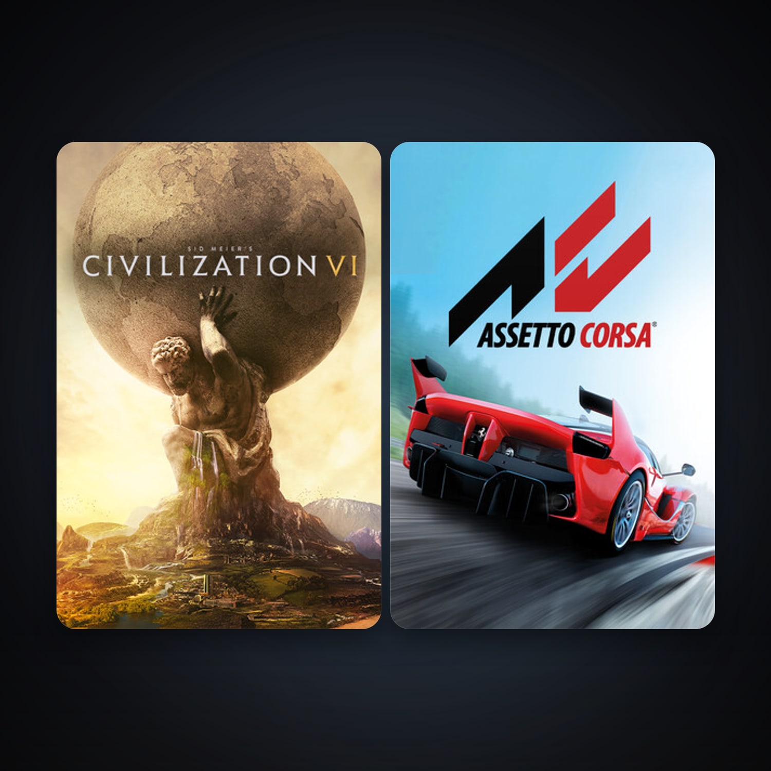 Assetto Corsa + Sid Meier's Civilization VI, 4 games, clean — HabibiAccounts
