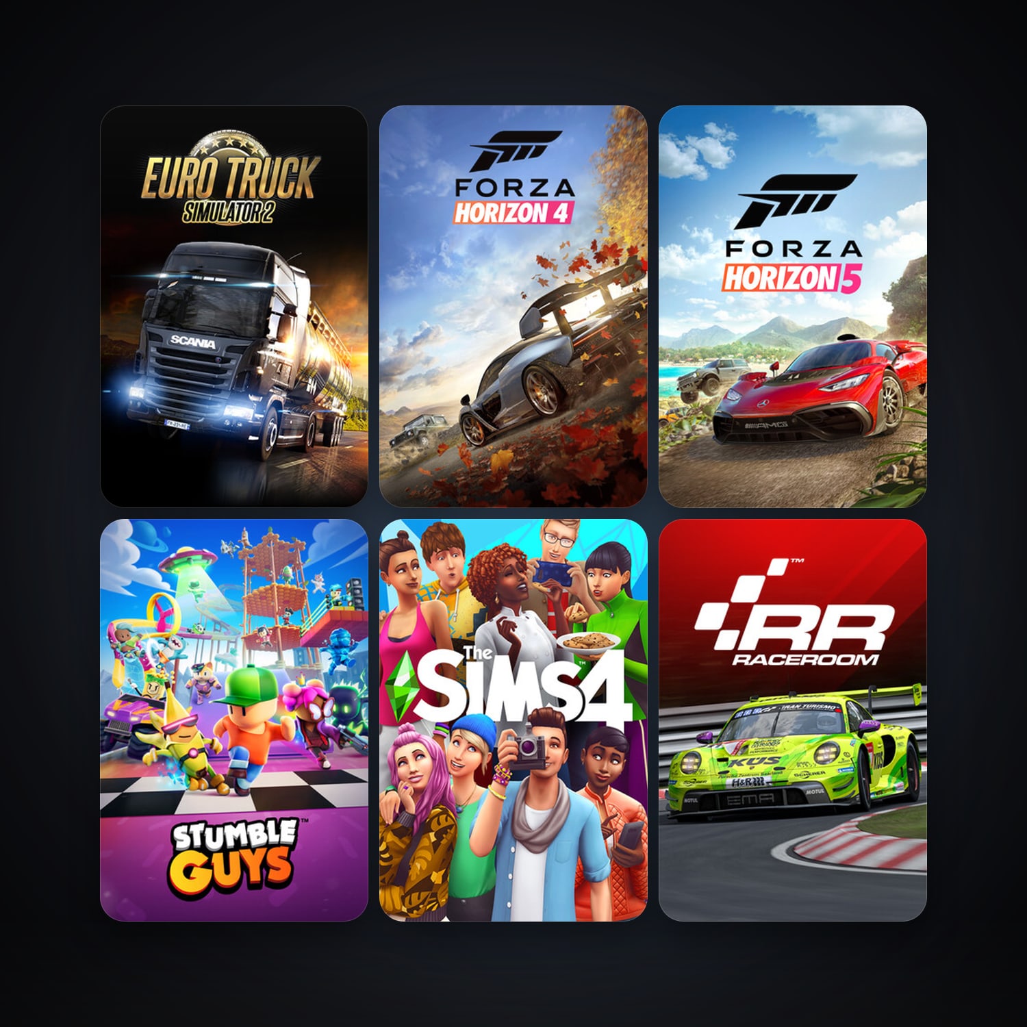 RaceRoom Racing Experience + Euro Truck Simulator 2, 12 games, clean — HabibiAccounts