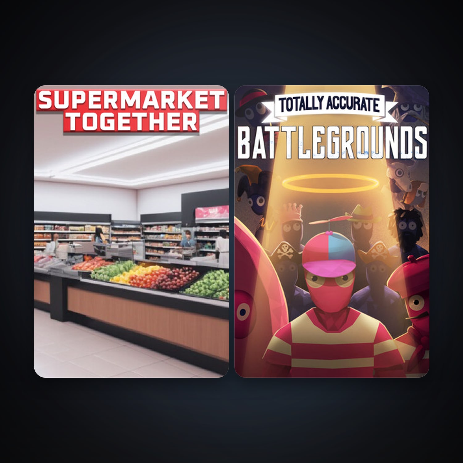 Totally Accurate Battlegrounds + Supermarket Together, 2 games, clean — HabibiAccounts