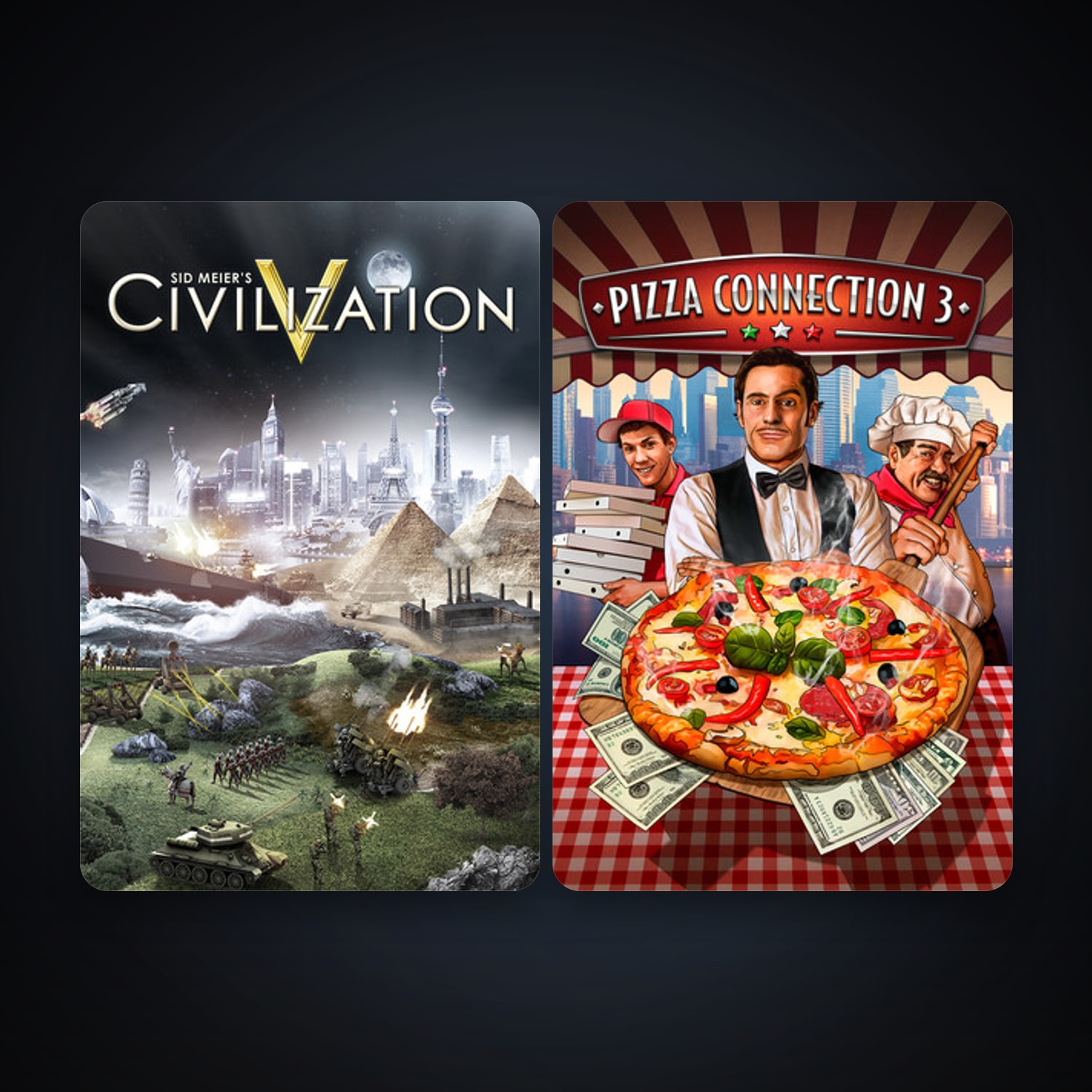 Sid Meier's Civilization V + Pizza Connection 3, 3 games, clean — HabibiAccounts