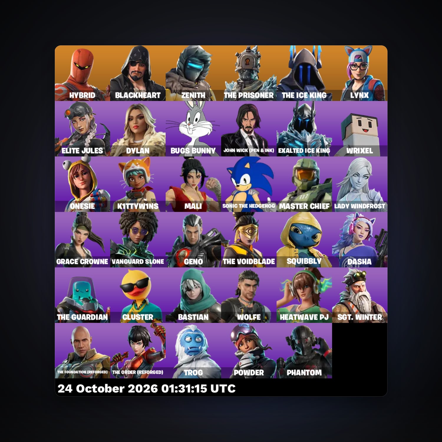 حساب فورتنايت Hybrid وBlackheart، لوكر 35 سكن، لفل 603، 37 فوز — HabibiAccounts