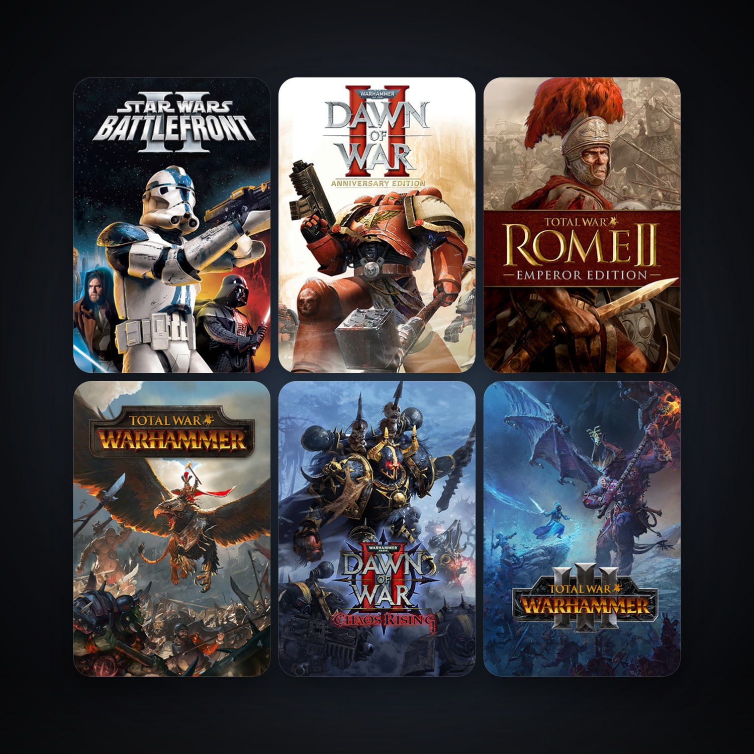 Star Wars: Battlefront 2 (Classic, 2005) + Warhammer 40,000: Dawn of War II, 9 games, clean — HabibiAccounts