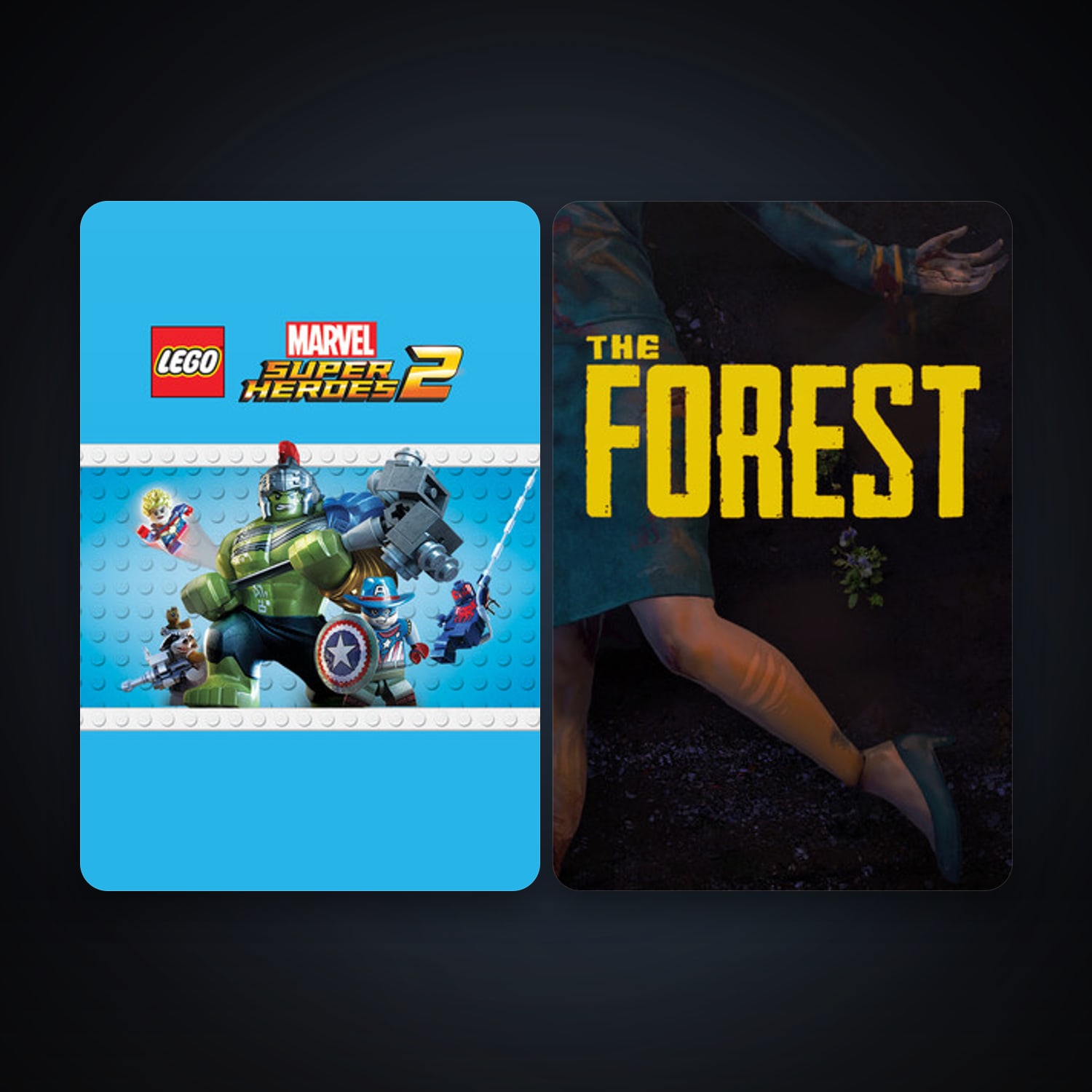 The Forest + LEGO Marvel Super Heroes 2, 2 games, clean — HabibiAccounts