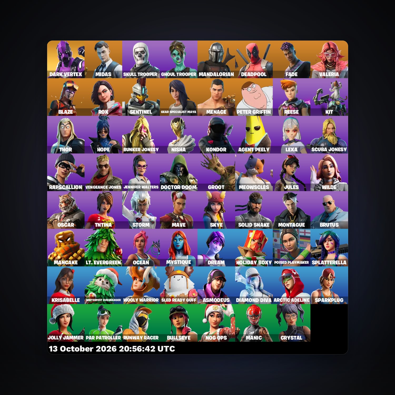 حساب فورتنايت Skull Trooper وMidas، لوكر 63 سكن، 250 فيبوكس، لفل 1400، 72 فوز — HabibiAccounts