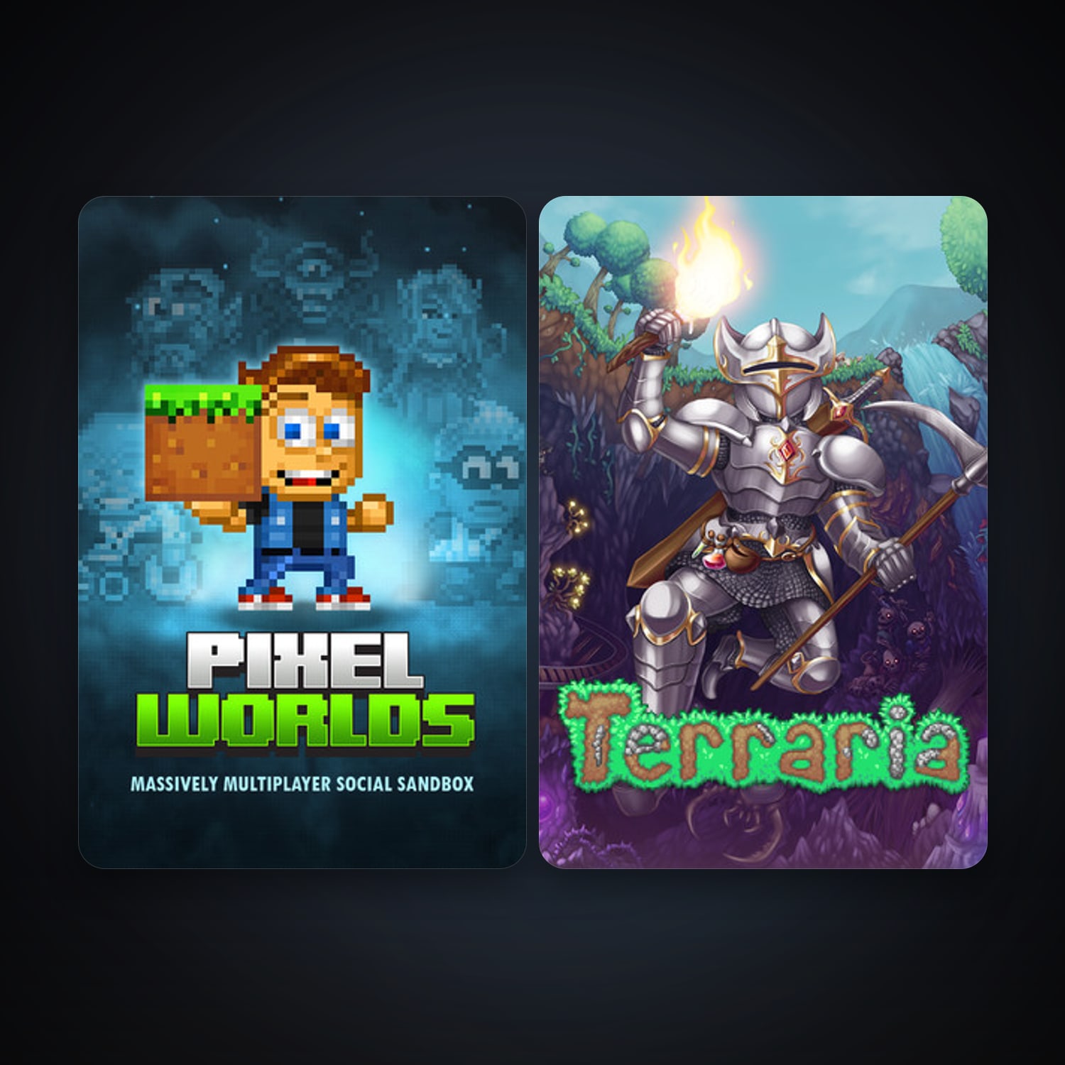 Terraria + Pixel Worlds: MMO Sandbox, 6 games, clean — HabibiAccounts