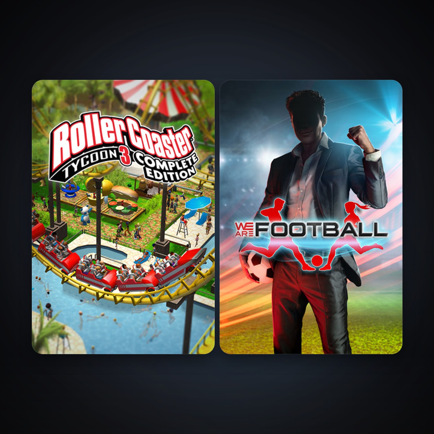 WE ARE FOOTBALL + RollerCoaster Tycoon 3: Complete Edition, 3 games, clean — HabibiAccounts