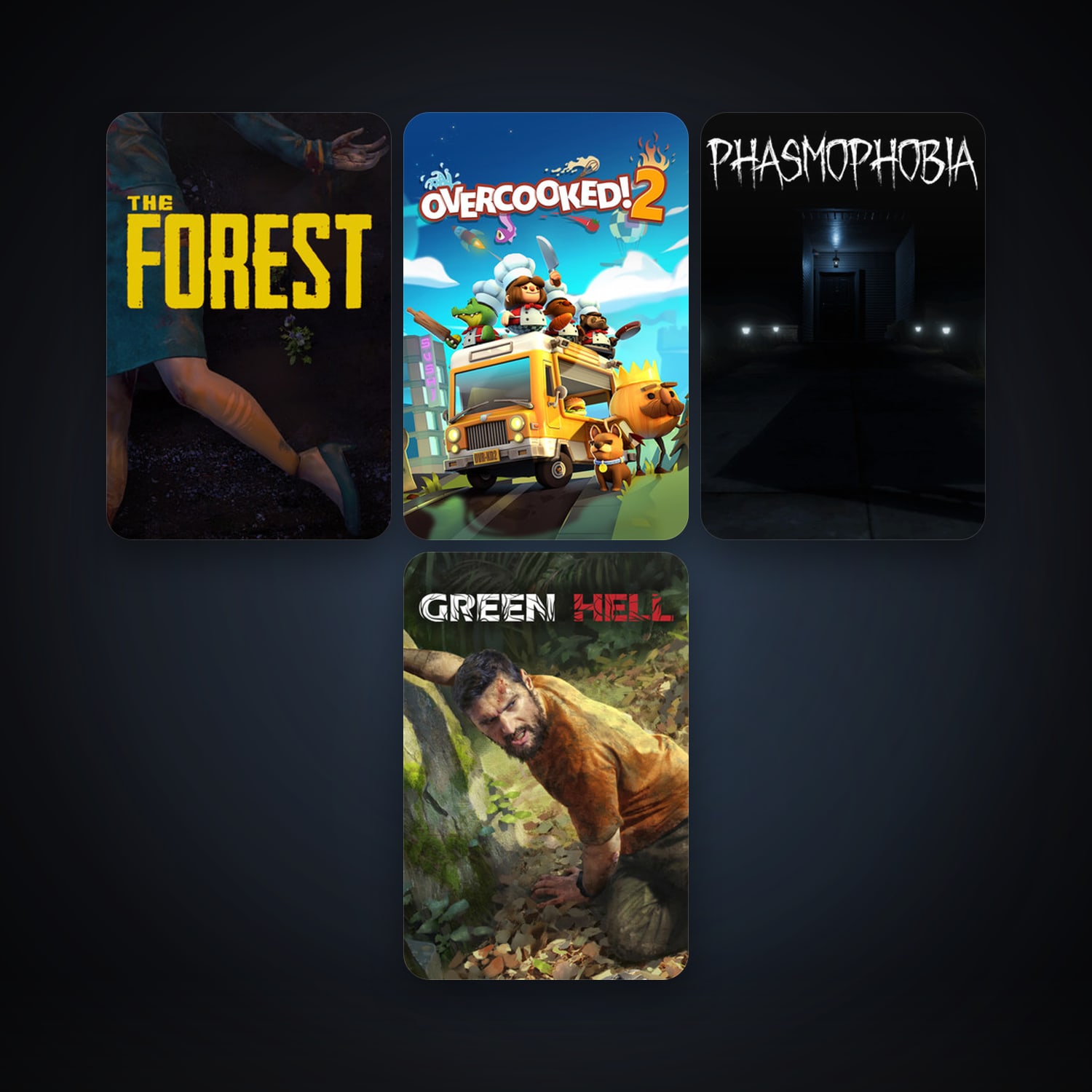 The Forest + Overcooked! 2, 4 games, clean — HabibiAccounts