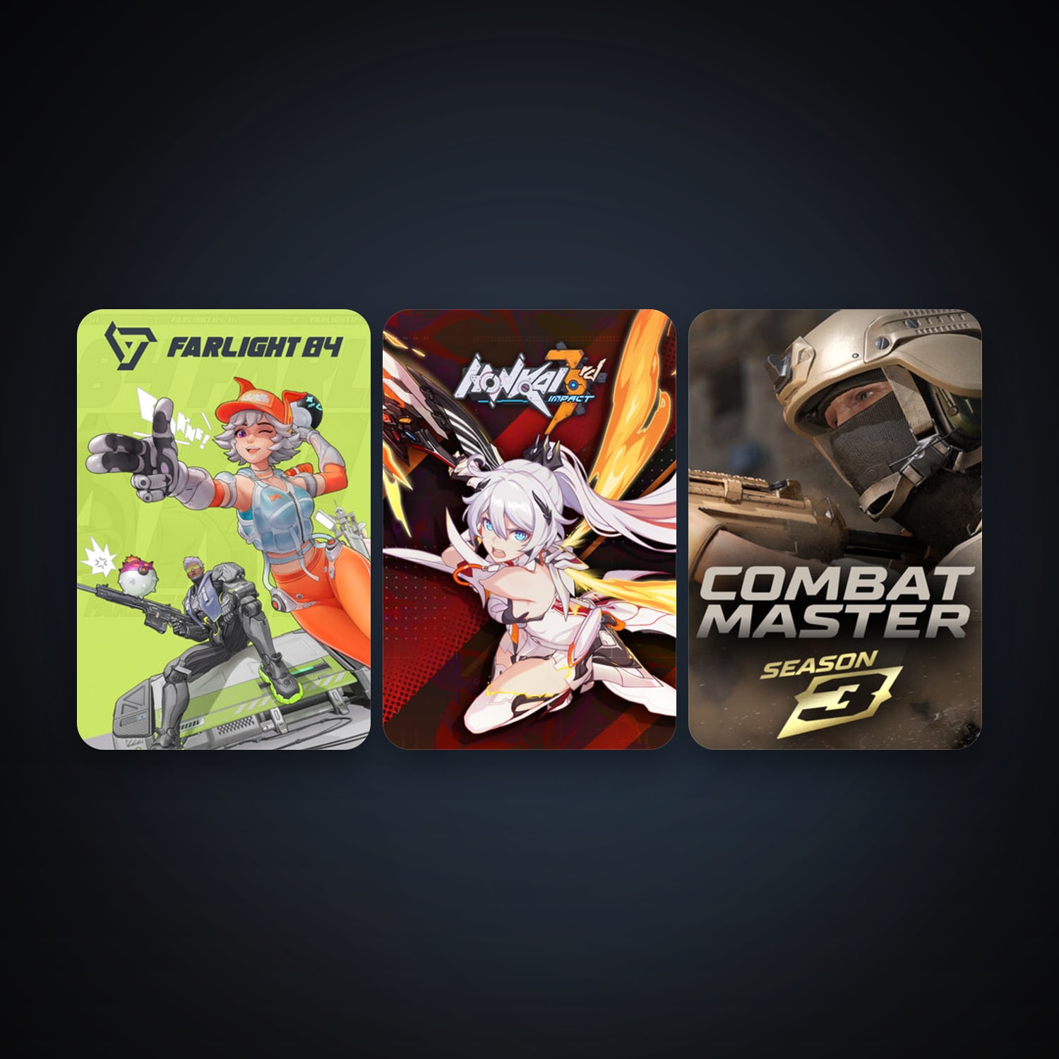 Honkai Impact 3rd + Farlight 84, 4 games, clean — HabibiAccounts