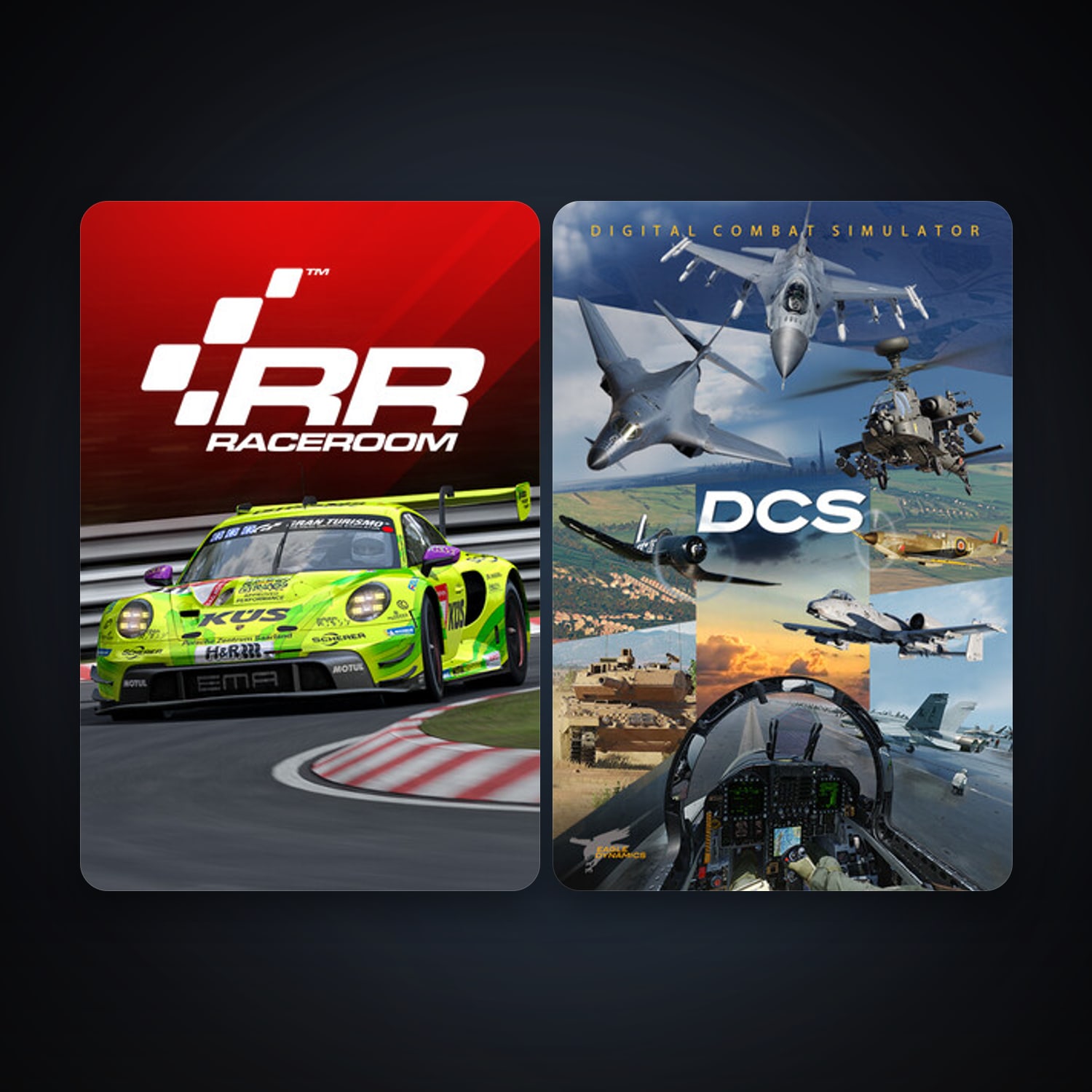 RaceRoom Racing Experience + DCS World Steam Edition, 5 games, clean — HabibiAccounts