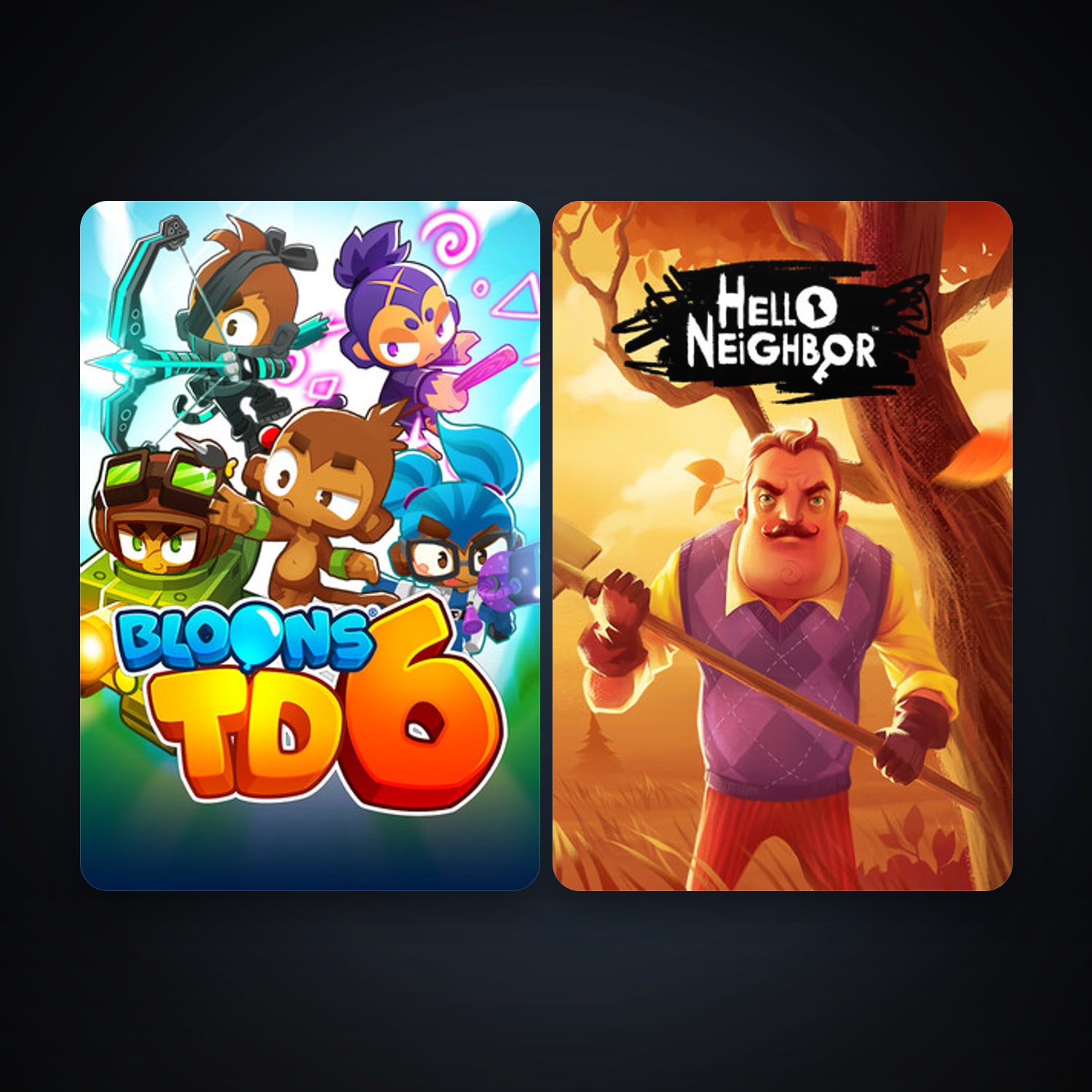 Hello Neighbor + Bloons TD 6, 3 games, clean — HabibiAccounts