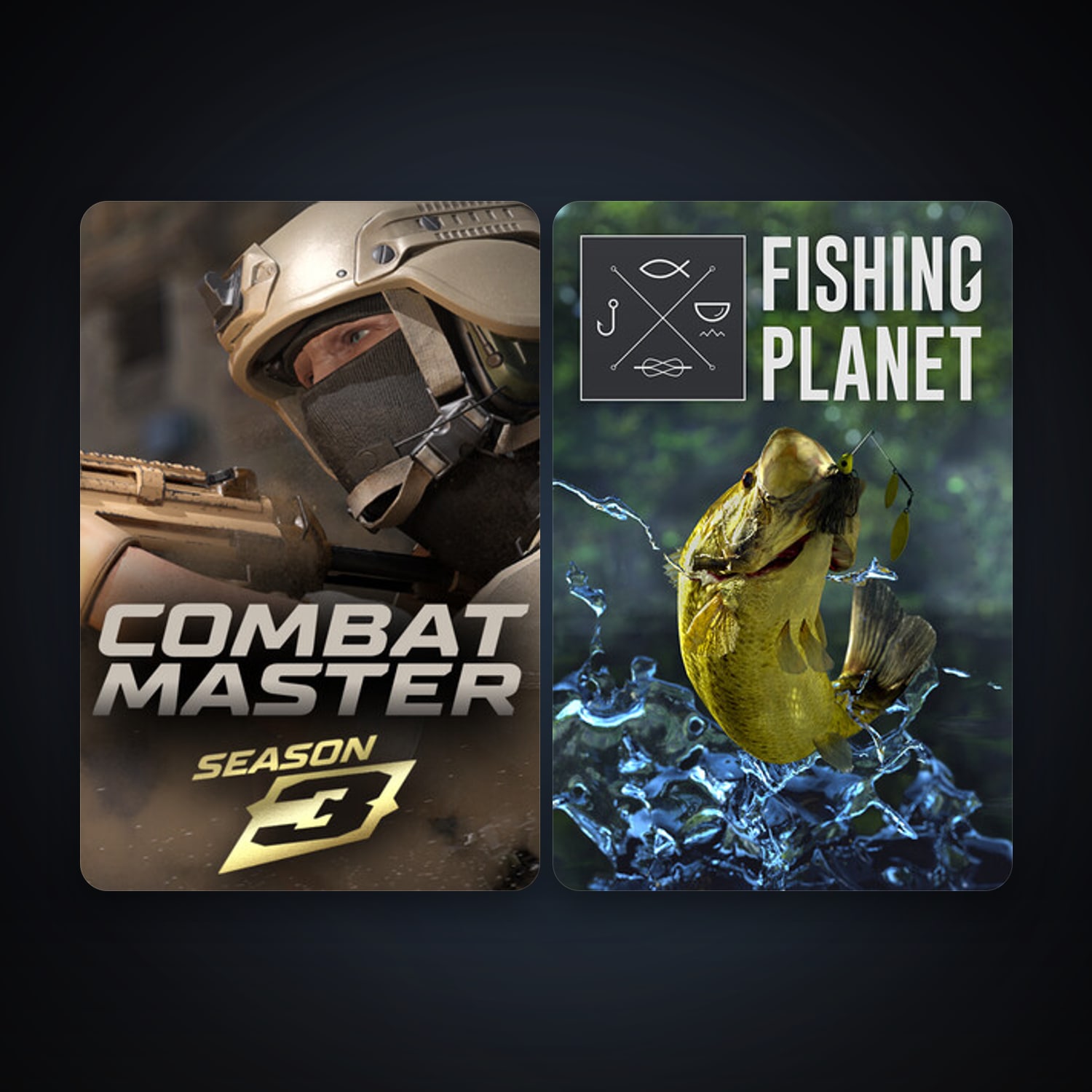 Fishing Planet + Combat Master: Season 1, 2 games, clean — HabibiAccounts