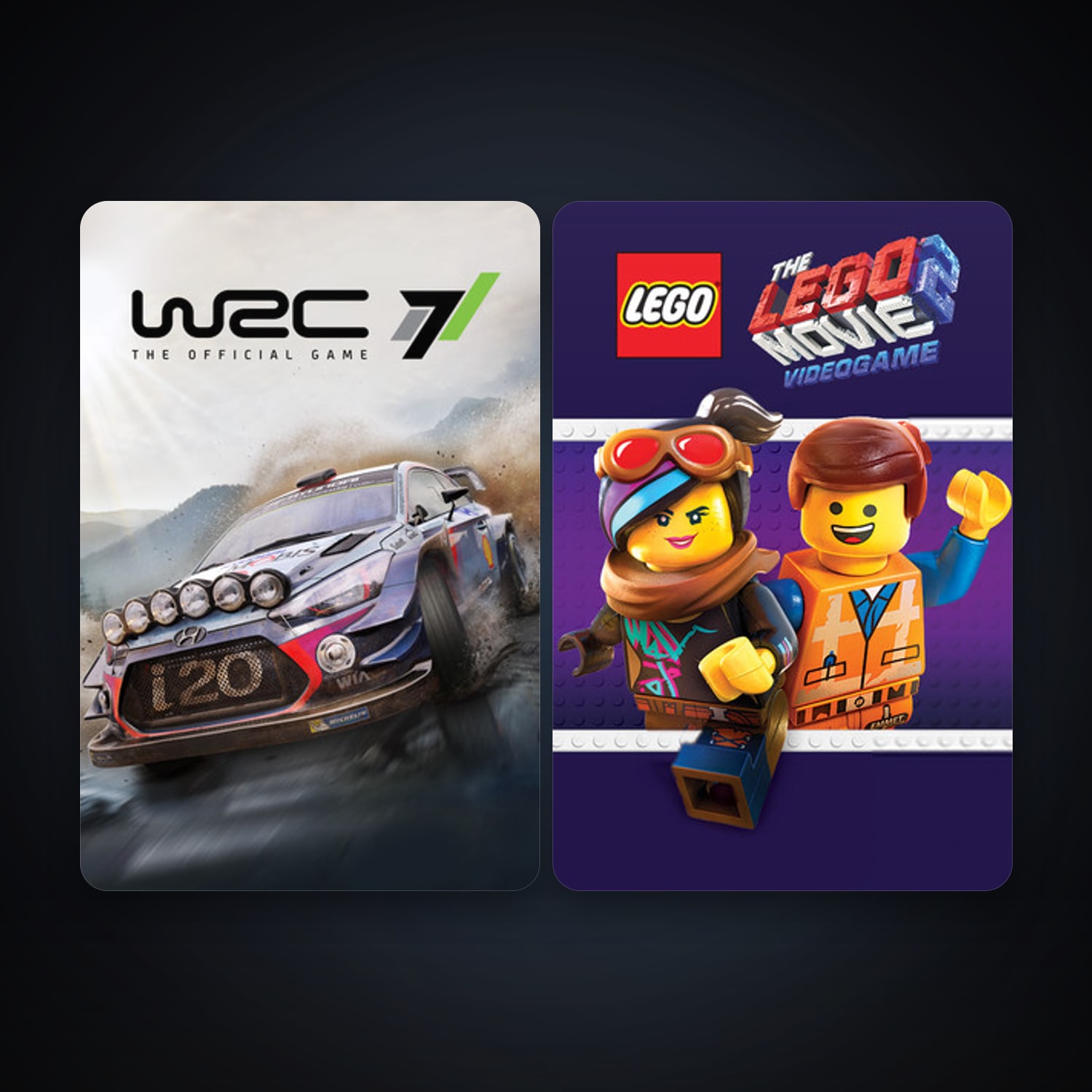 WRC 7 FIA World Rally Championship + The LEGO Movie 2 Videogame, 4 games, clean — HabibiAccounts