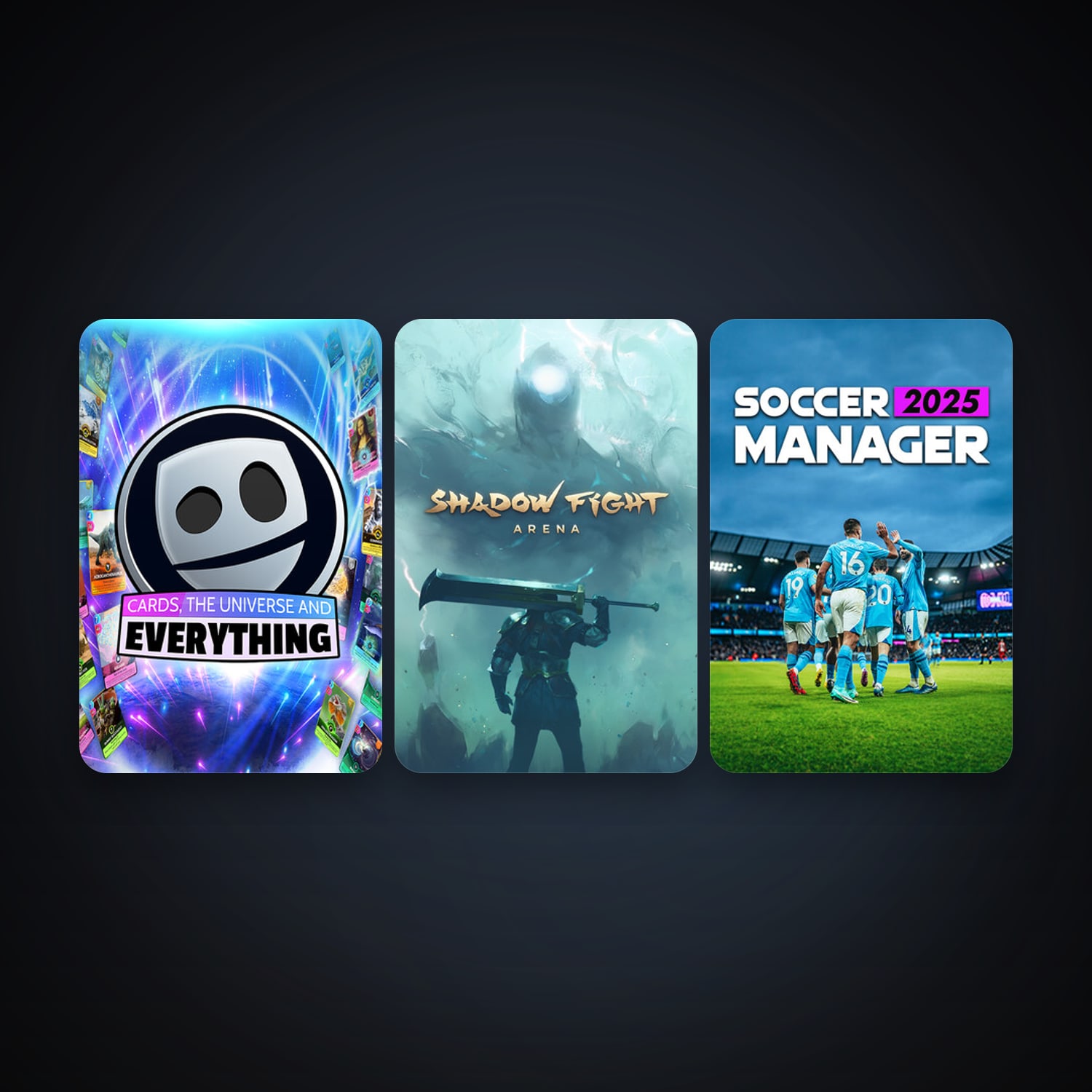 Shadow Fight Arena + Soccer Manager 2027, 3 games, clean — HabibiAccounts