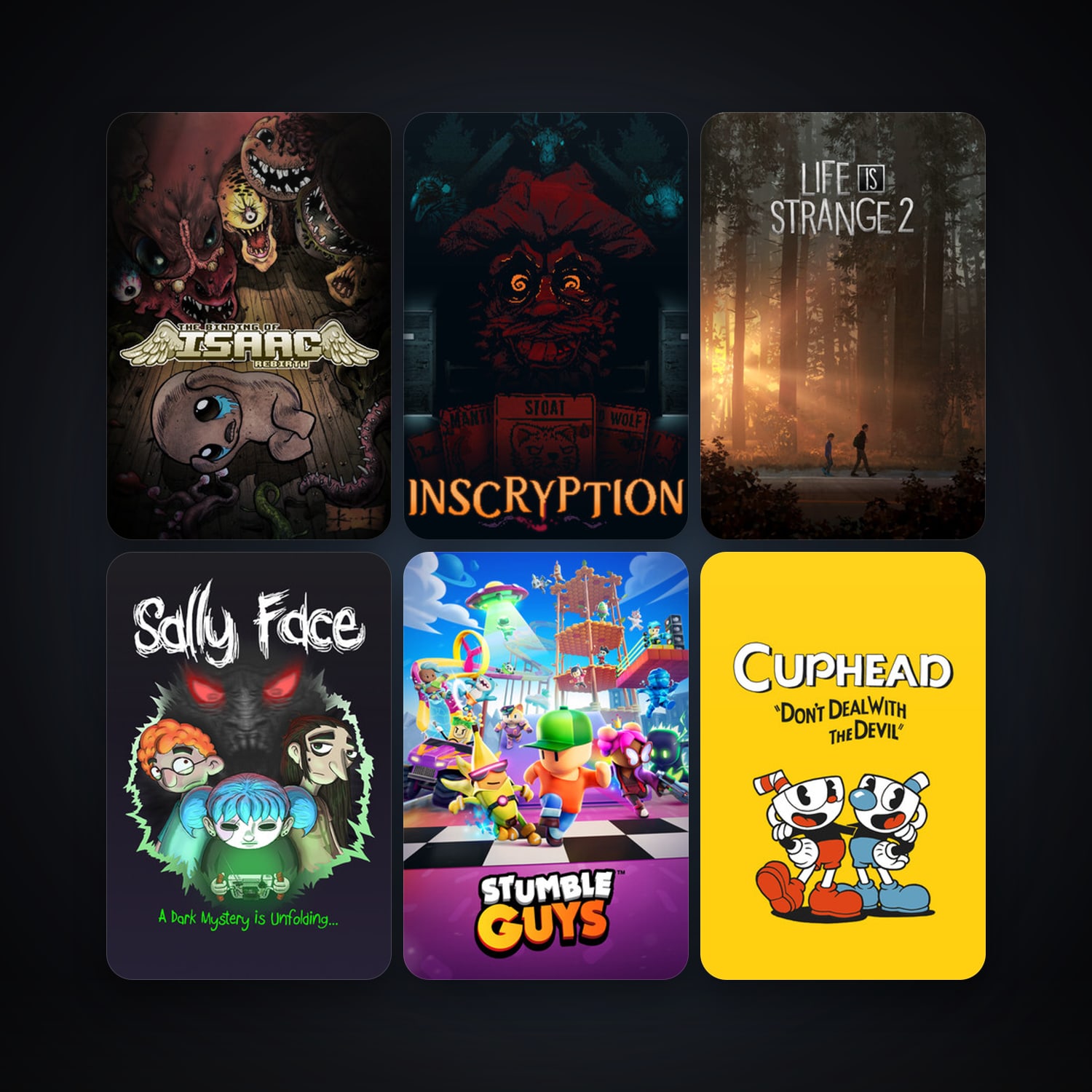 The Binding of Isaac: Rebirth + Cuphead, 18 games, clean — HabibiAccounts