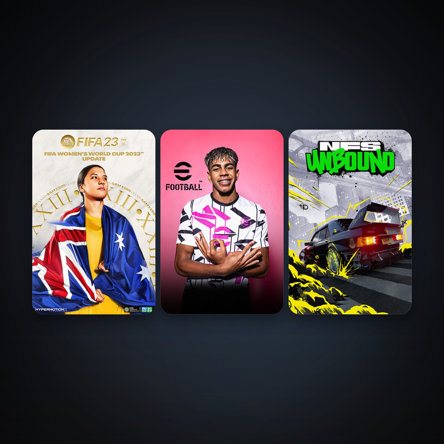 eFootball 2024 + EA SPORTS FIFA 23, 3 games, clean — HabibiAccounts