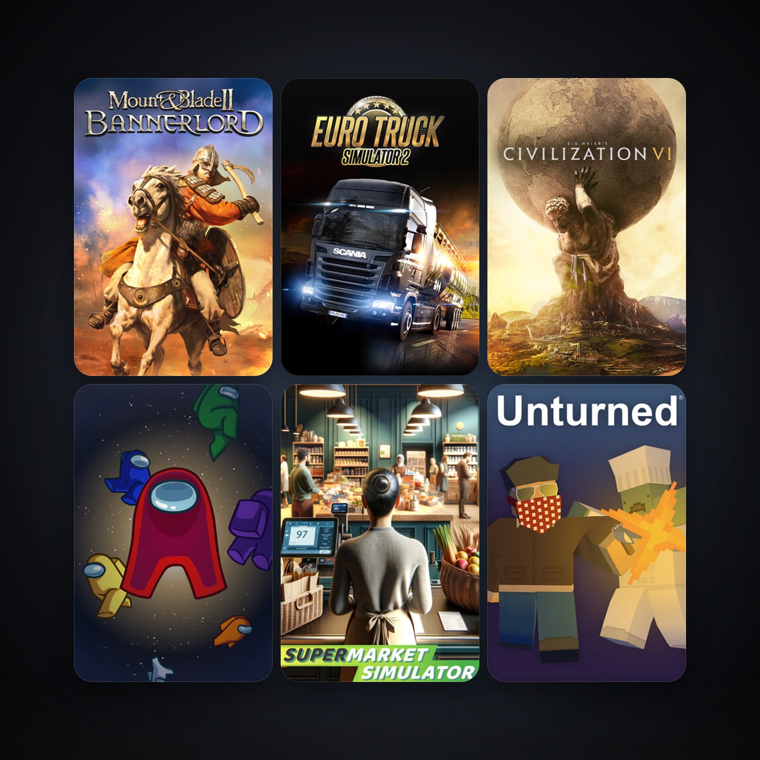 Euro Truck Simulator 2 + Mount & Blade II: Bannerlord, 113 games, Steam 10, clean — HabibiAccounts
