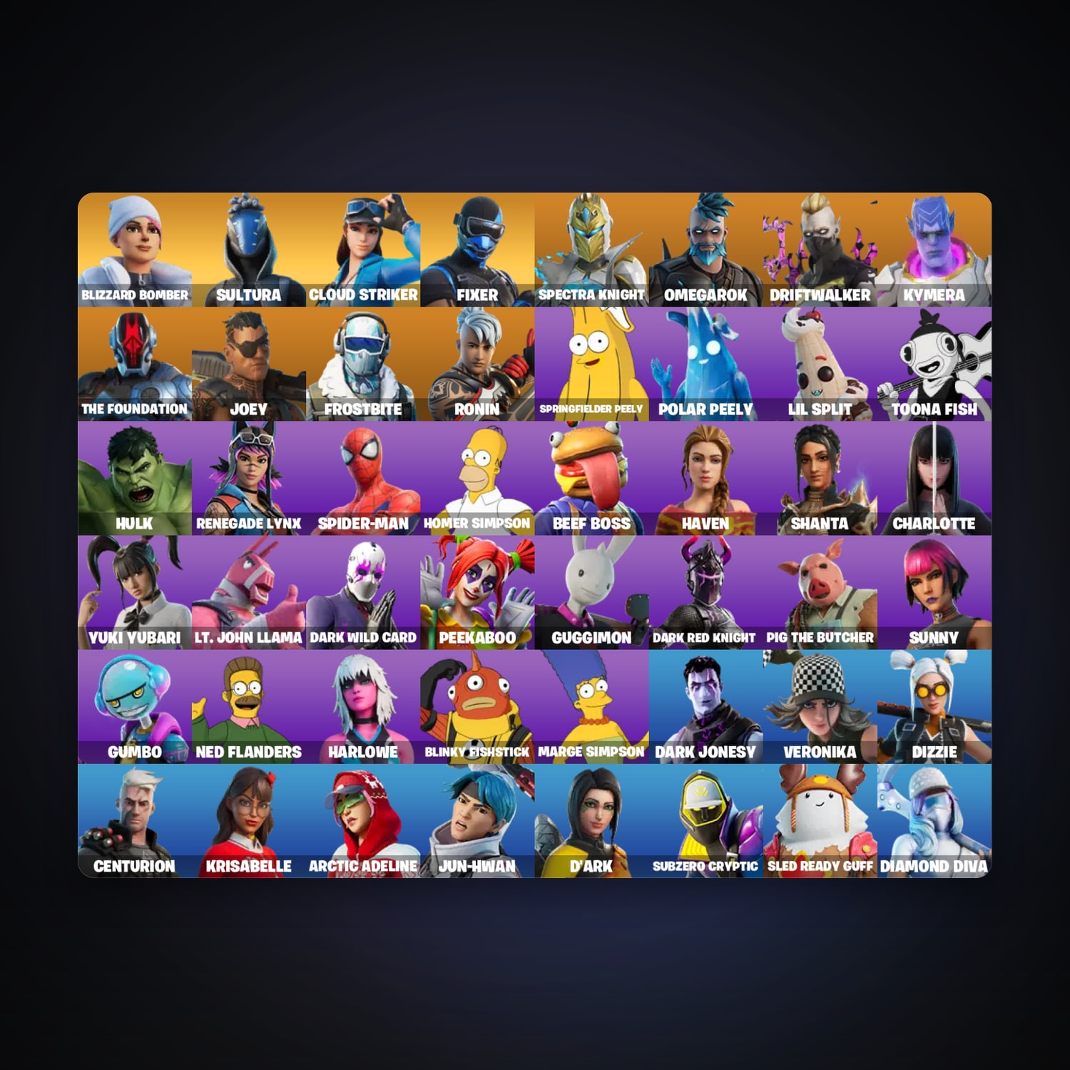 Fortnite account with Blizzard Bomber & Sultura — 50 skins — 100 V-Bucks — lvl 890 — HabibiAccounts