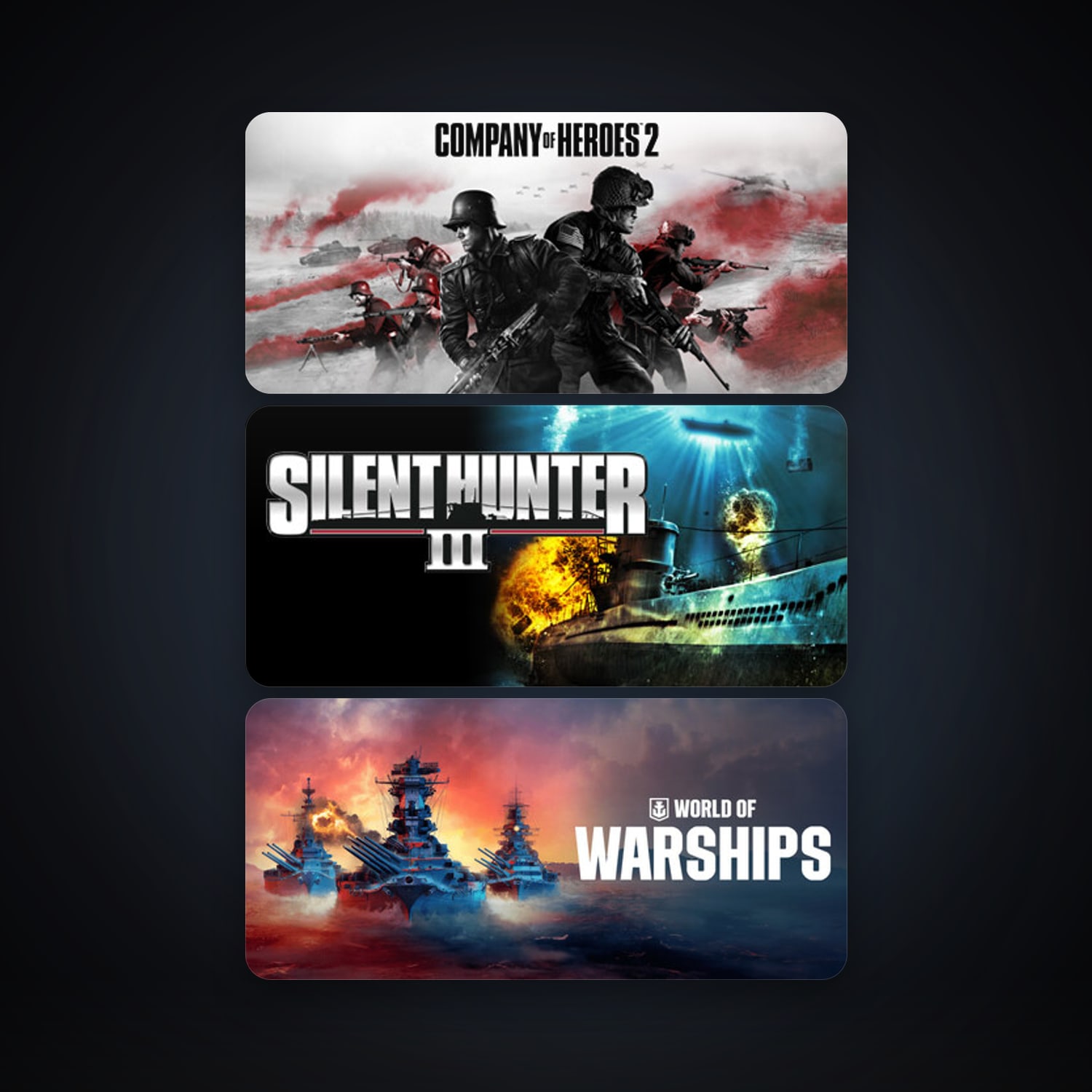 Silent Hunter III + Company of Heroes 2, 7 games, clean — HabibiAccounts