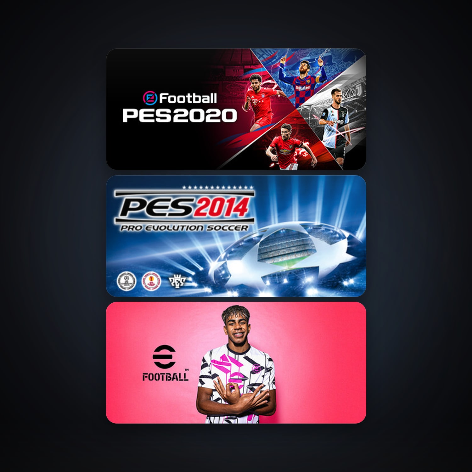 Pro Evolution Soccer 2014 + eFootball PES 2020, 5 games, clean — HabibiAccounts