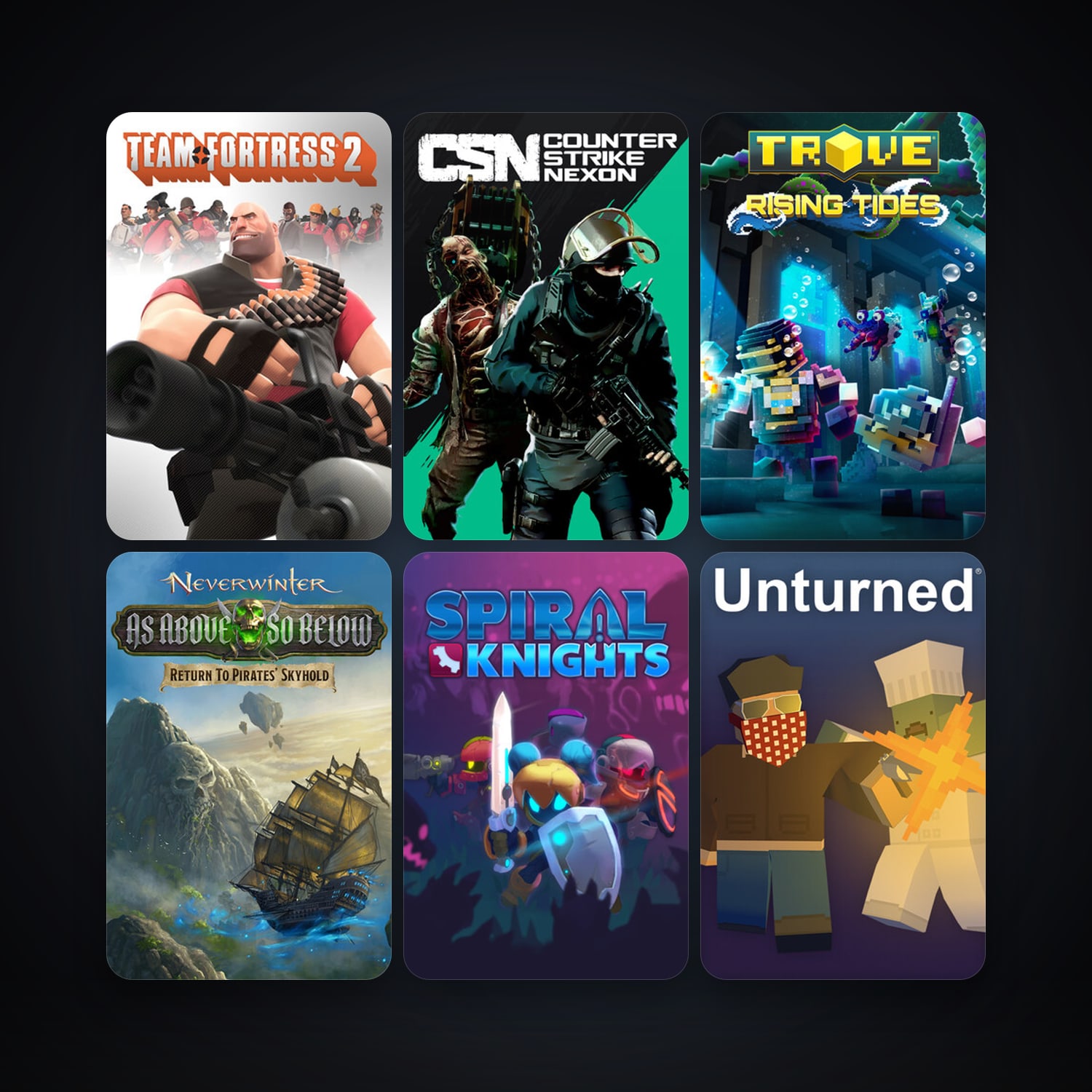 Team Fortress 2 + Spiral Knights, 35 games, clean — HabibiAccounts