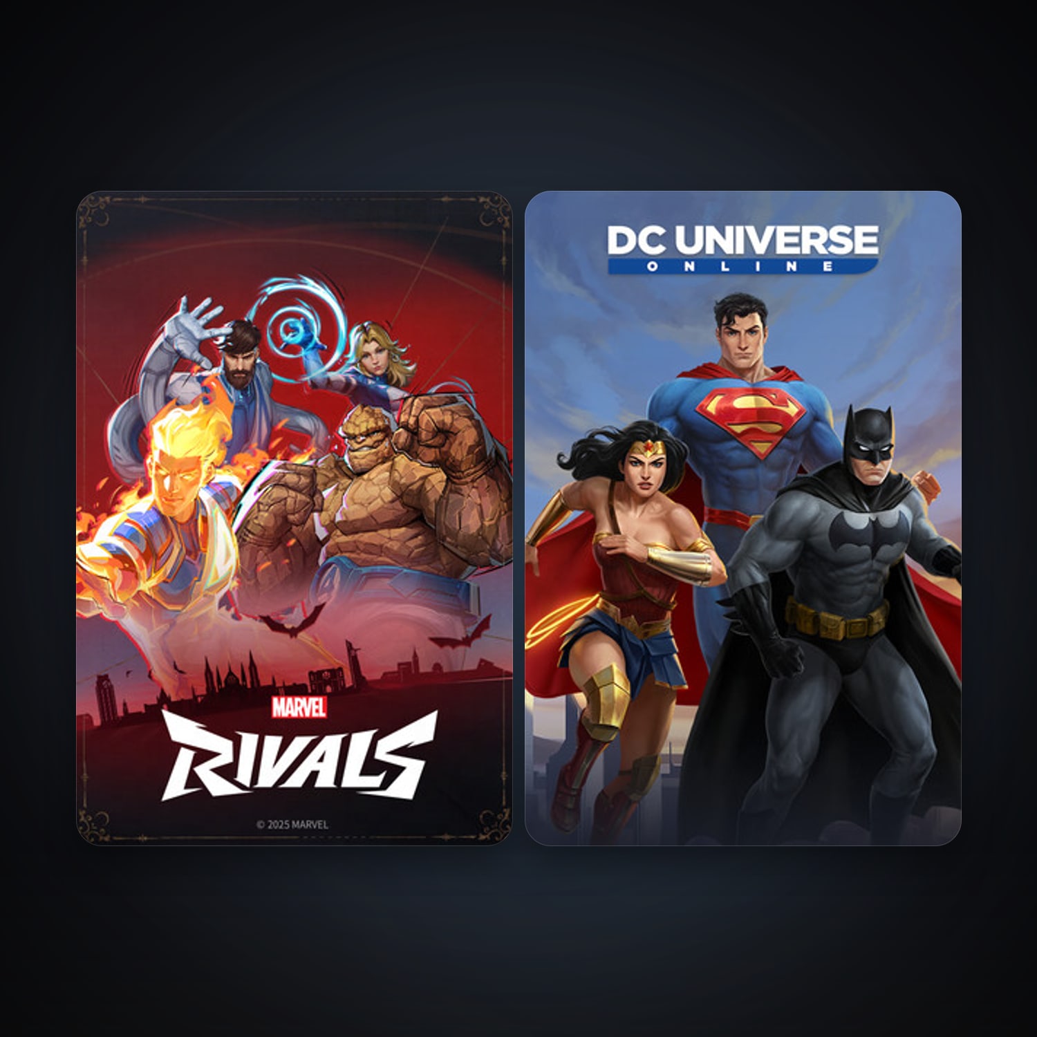 DC Universe Online + Marvel Rivals, 5 games, clean — HabibiAccounts