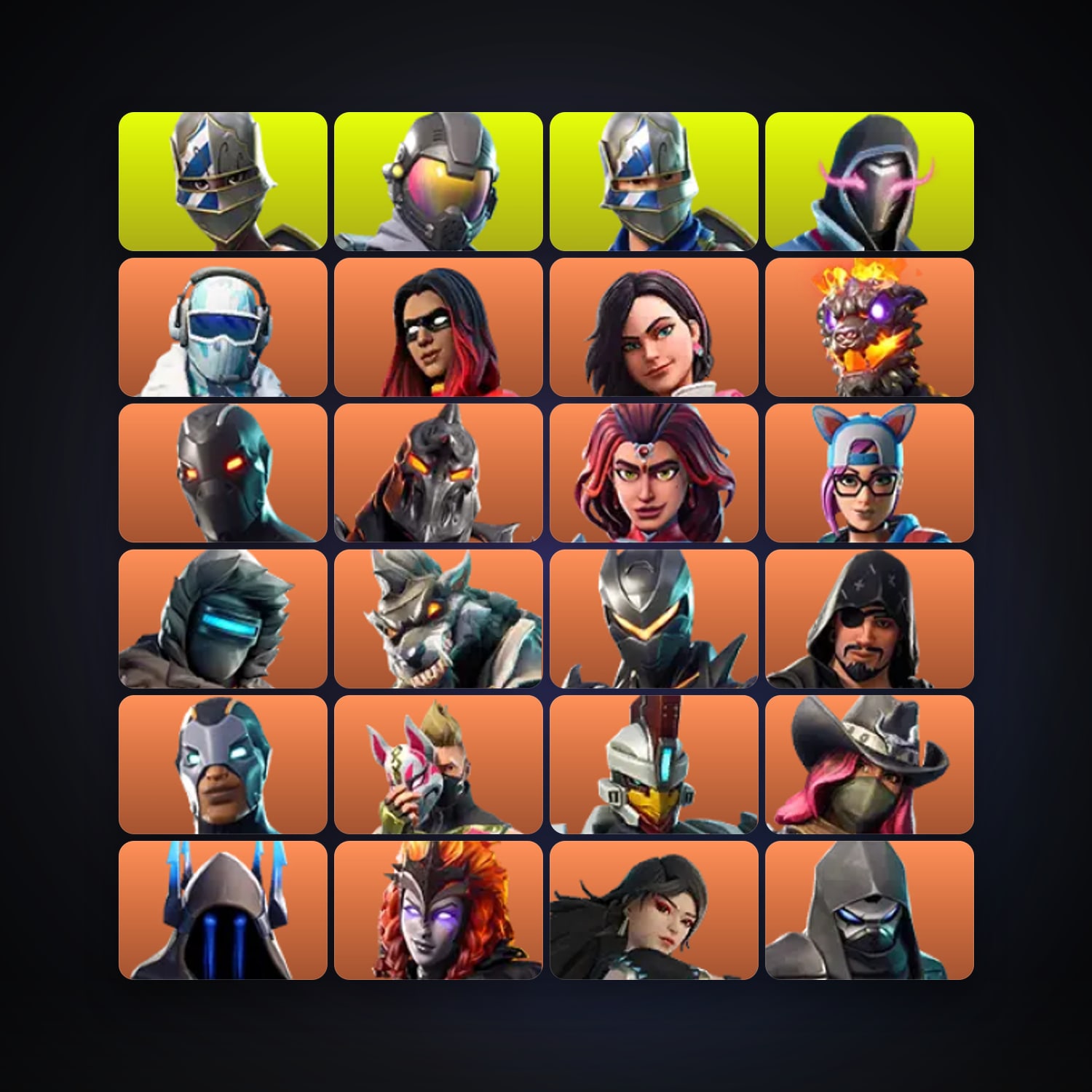 حساب فورتنايت Blue Squire وRoyale Knight، اللوكر مليان 128 سكن، 1.6K فيبوكس، لفل 1931، 97 فوز — HabibiAccounts