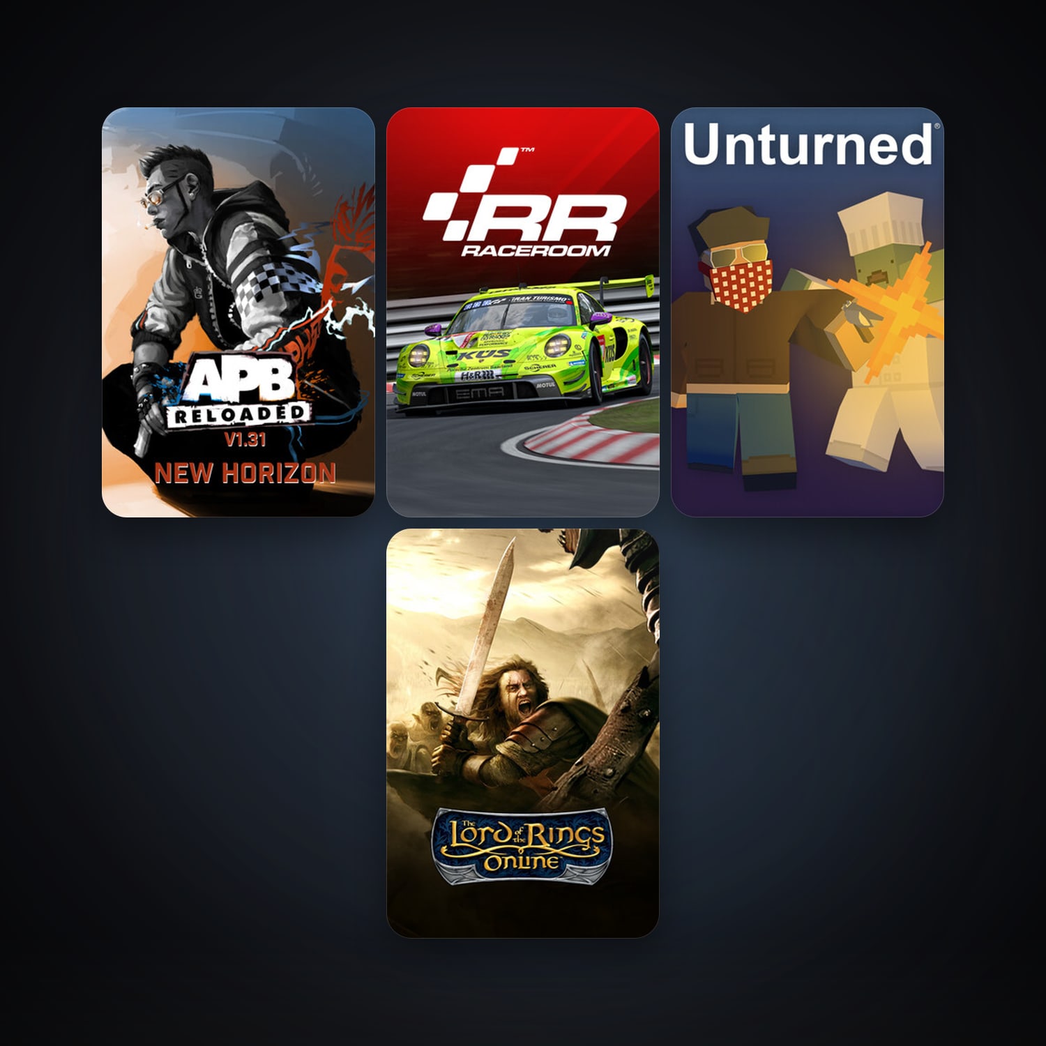 APB Reloaded + RaceRoom Racing Experience, 14 games, clean — HabibiAccounts