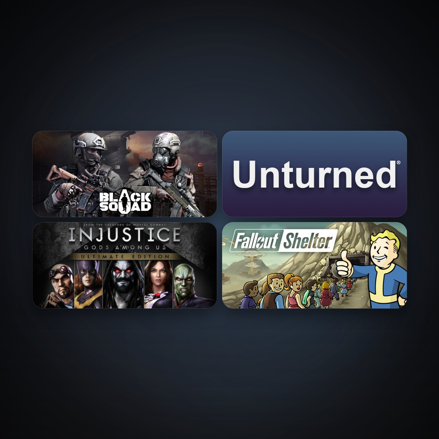 Injustice: Gods Among Us Ultimate Edition + Unturned, 17 games, clean — HabibiAccounts