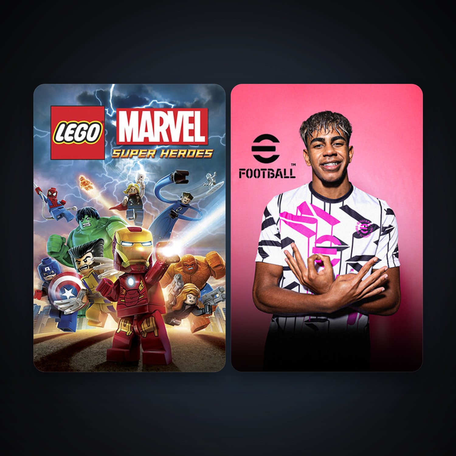 LEGO Marvel Super Heroes + eFootball 2024, 3 games, clean — HabibiAccounts