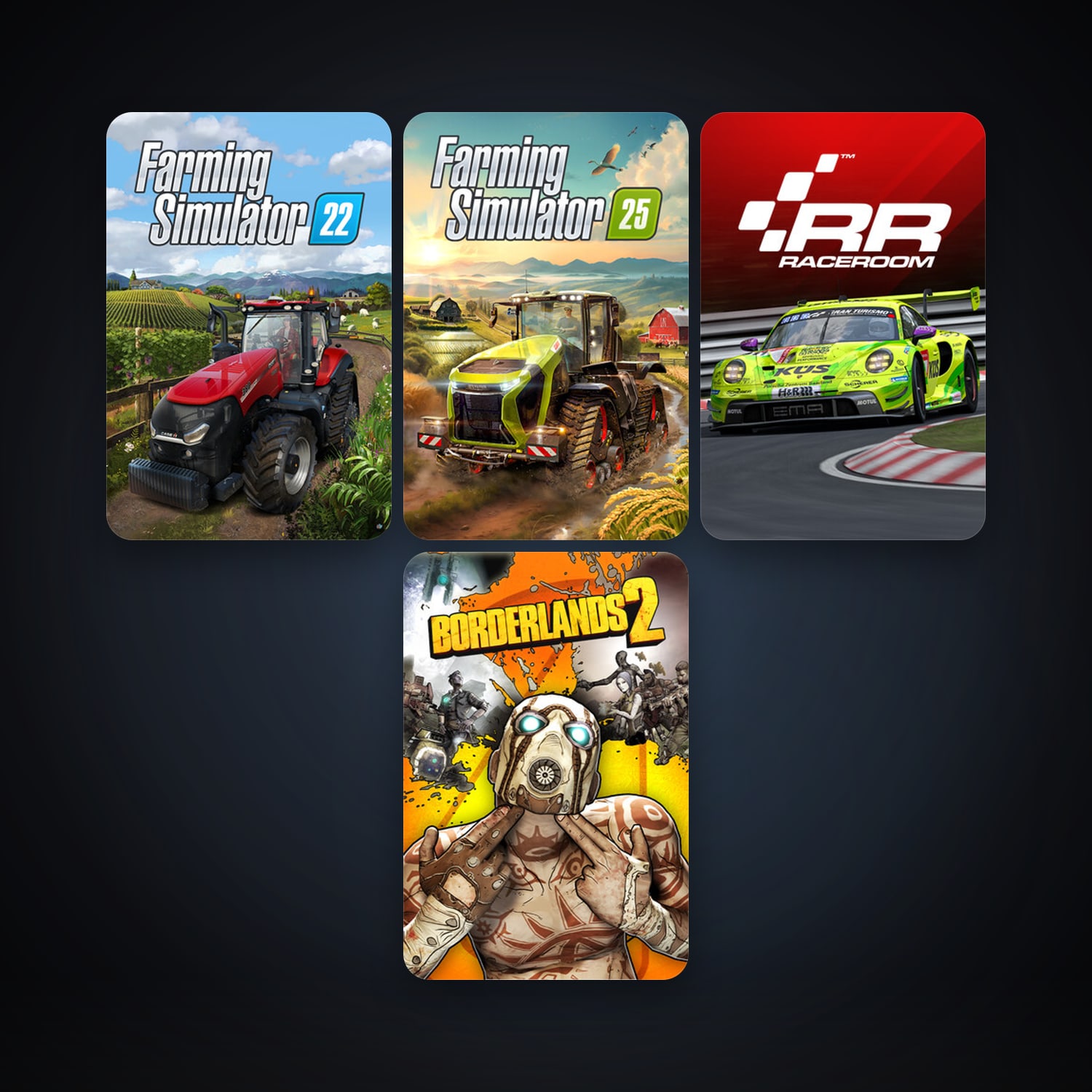 Borderlands 2 + RaceRoom Racing Experience, 11 games, clean — HabibiAccounts