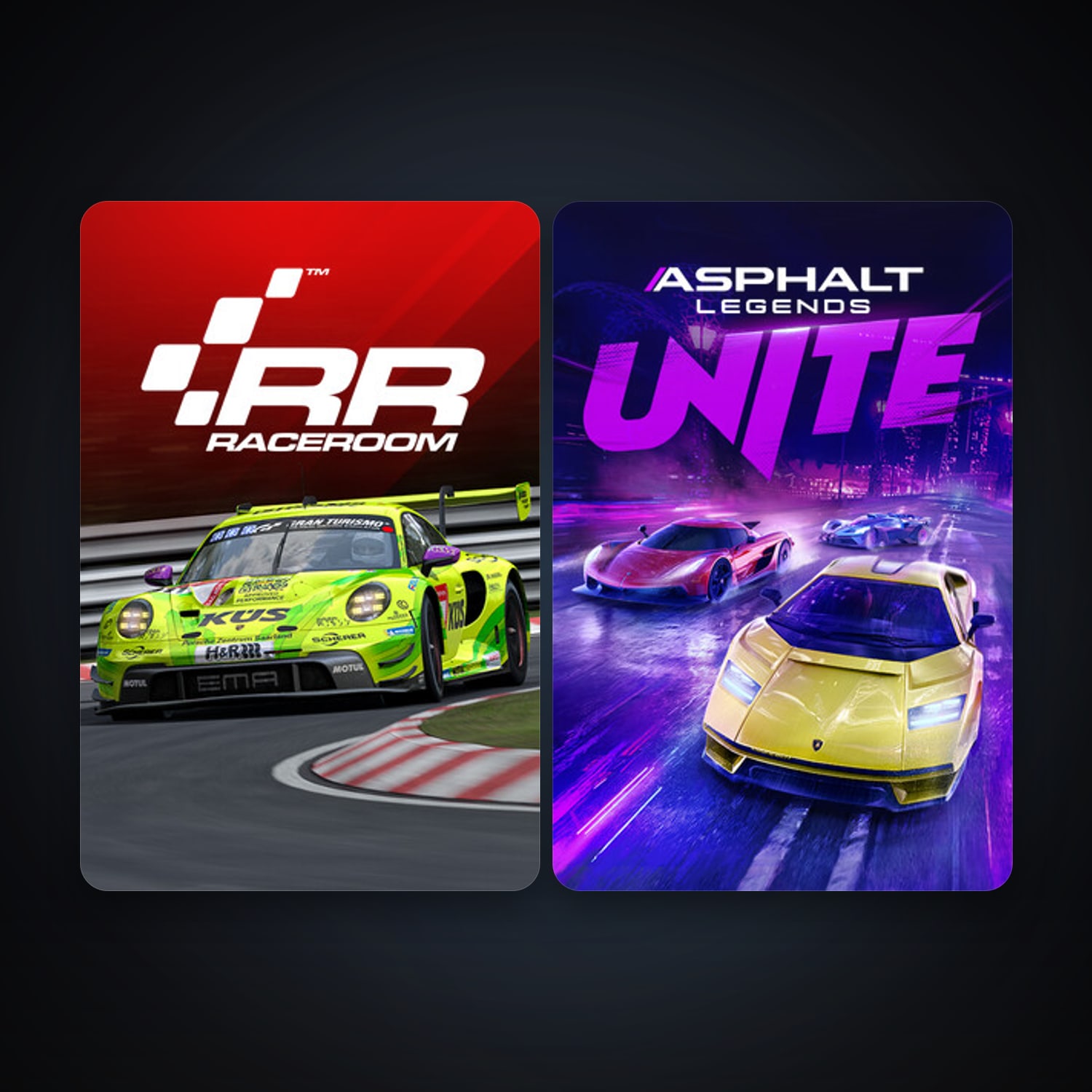 RaceRoom Racing Experience + Asphalt Legends Unite, 6 games, clean — HabibiAccounts