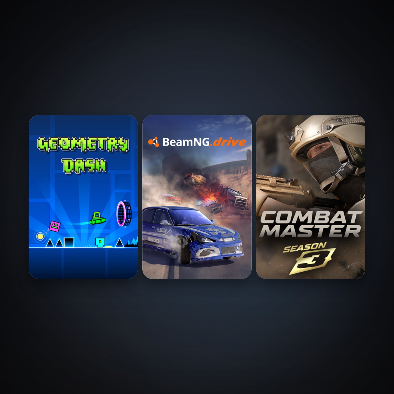 BeamNG.drive + Geometry Dash, 5 games, clean — HabibiAccounts