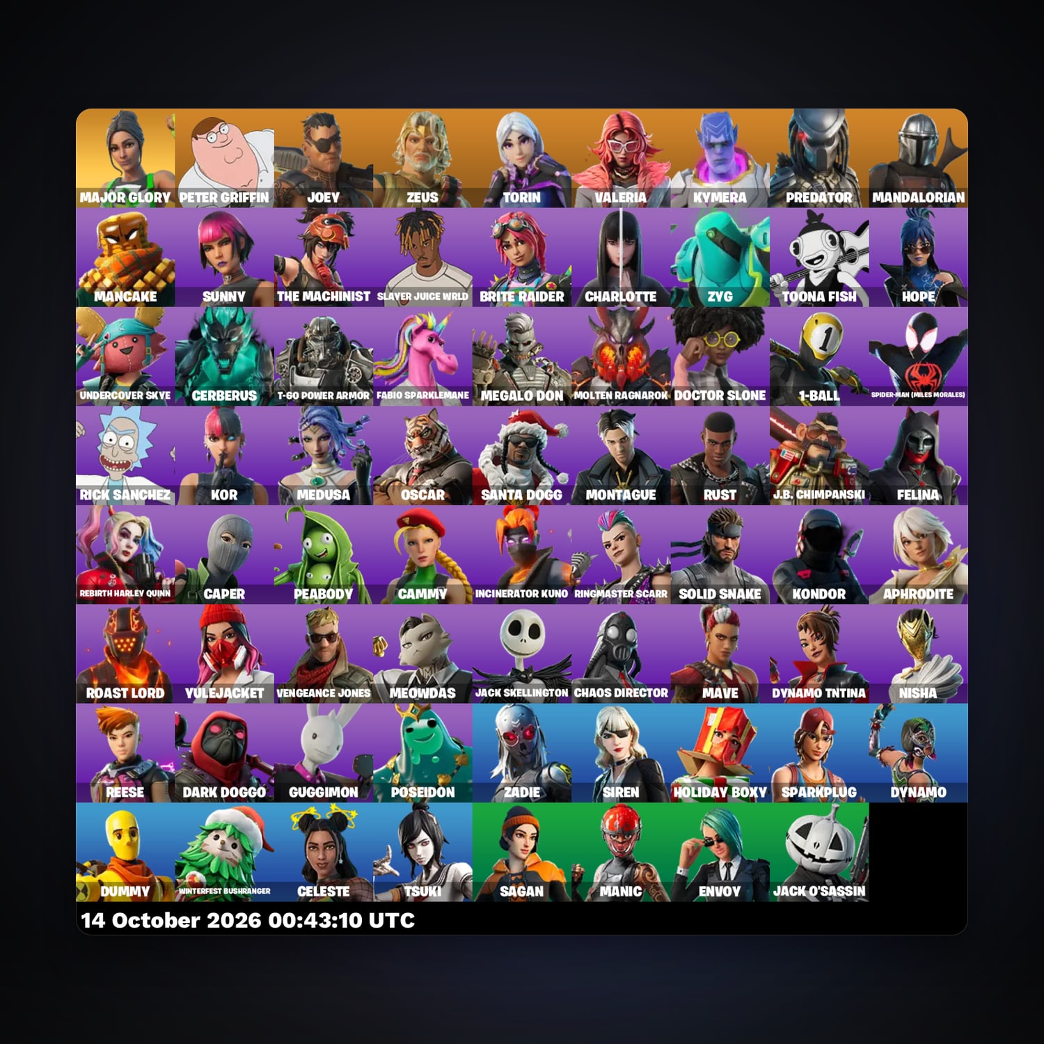 Fortnite account with Major Glory & Peter Griffin — 71 skins — 1K V-Bucks — lvl 1773 — HabibiAccounts