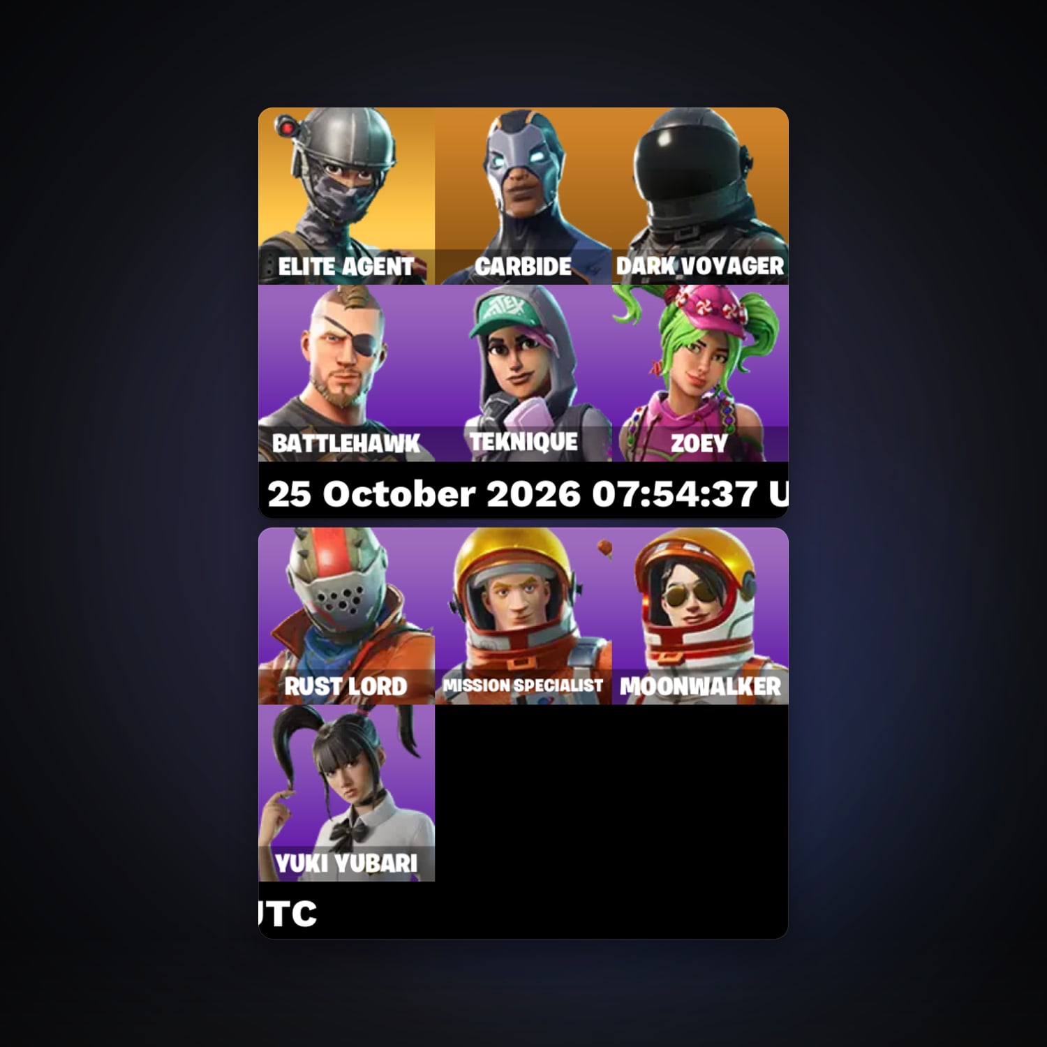 حساب فورتنايت Elite Agent وCarbide، لوكر 10 سكن، 700 فيبوكس، لفل 170، 20 فوز — HabibiAccounts