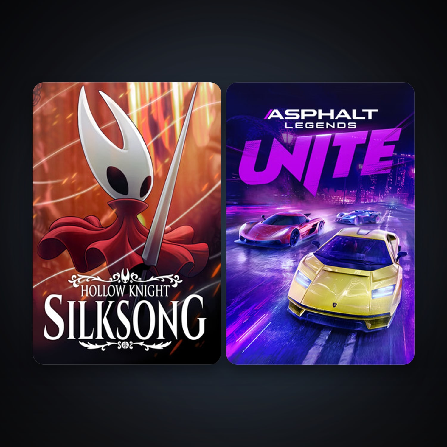 Hollow Knight: Silksong + Asphalt Legends Unite, 4 games, clean — HabibiAccounts