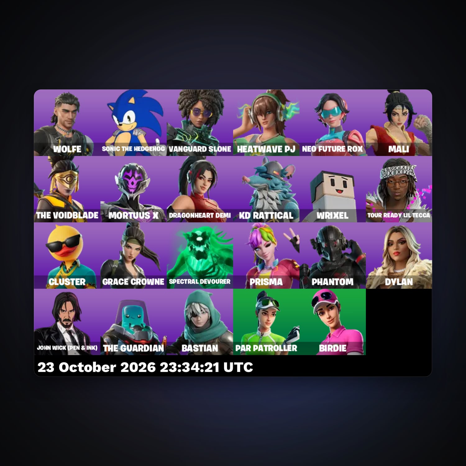 حساب فورتنايت Wolfe وSonic the Hedgehog، لوكر 23 سكن، لفل 467، 44 فوز — HabibiAccounts