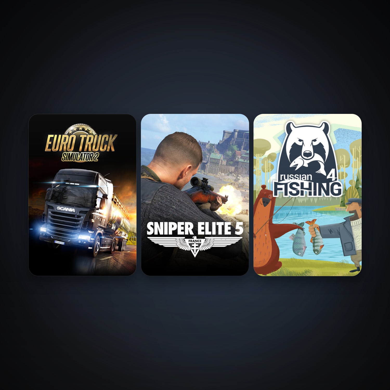 Euro Truck Simulator 2 + Russian Fishing 4, 10 games, clean — HabibiAccounts