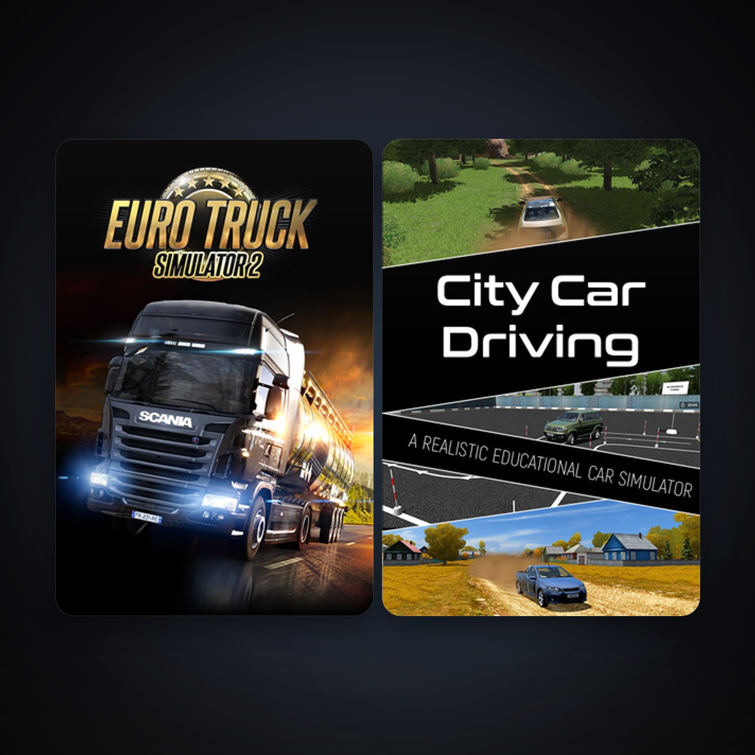 Euro Truck Simulator 2 + City Car Driving, 4 games, Steam 10, clean — HabibiAccounts