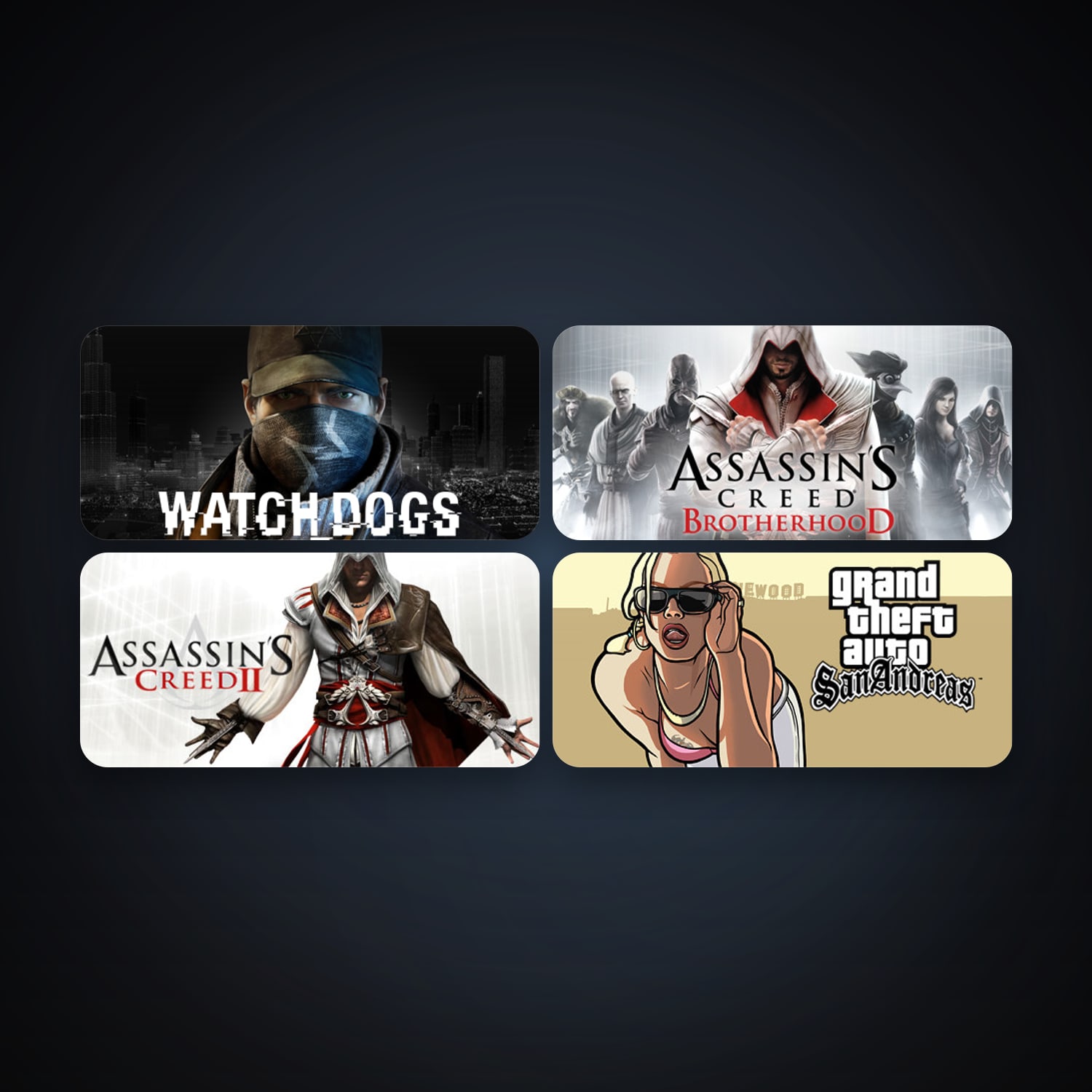 Grand Theft Auto: San Andreas + Assassin's Creed 2 Deluxe Edition, 10 games, clean — HabibiAccounts