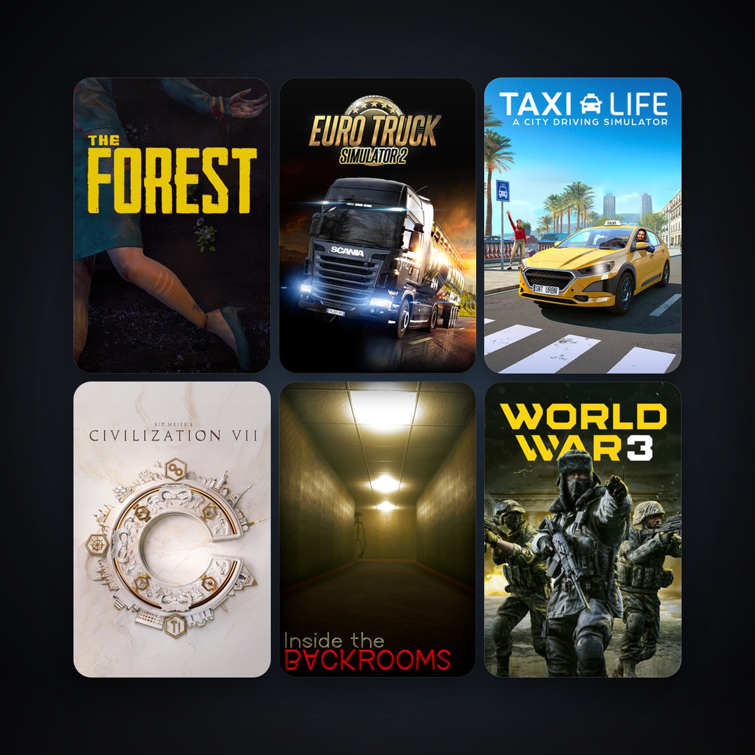 Euro Truck Simulator 2 + The Forest, 7 games, clean — HabibiAccounts