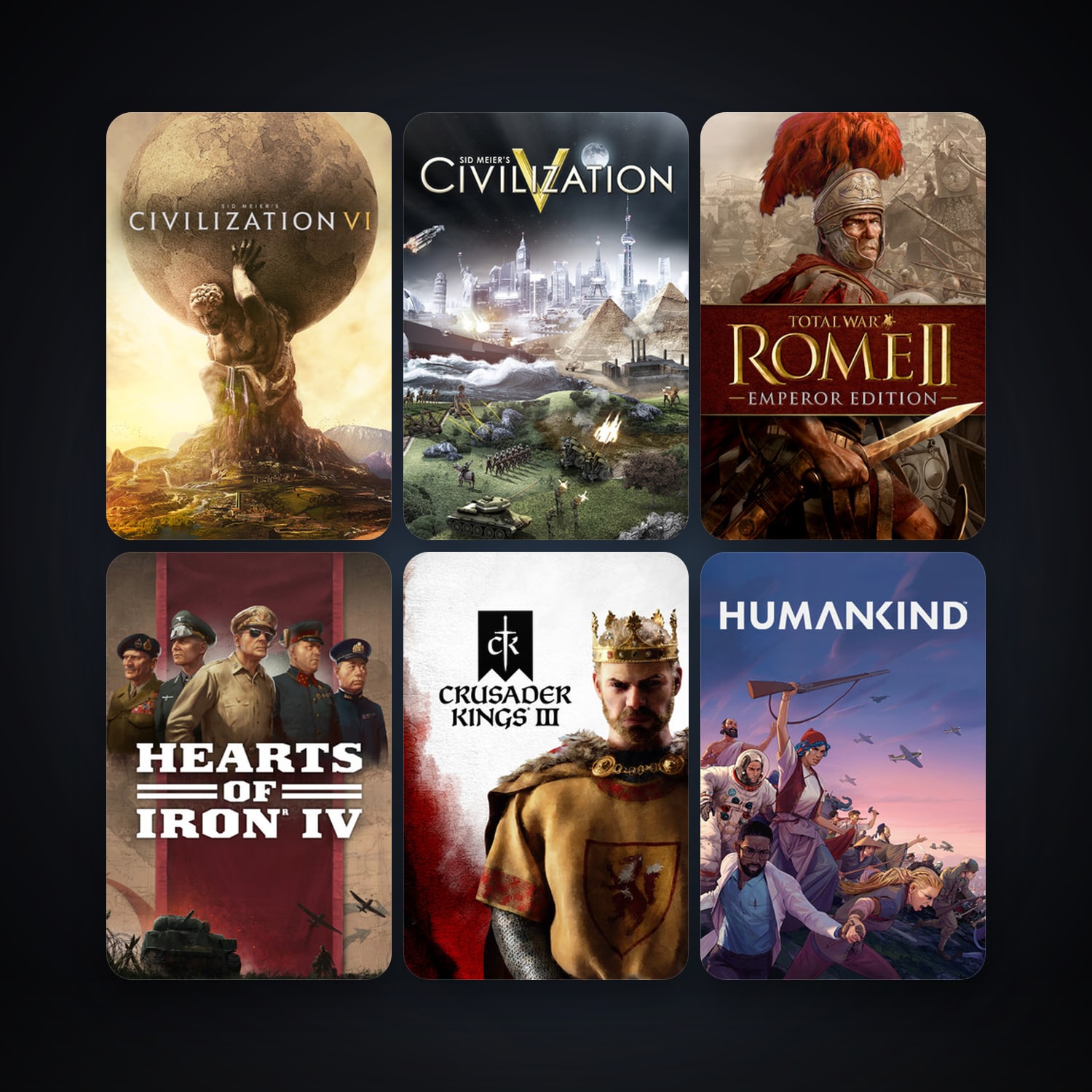 Sid Meier's Civilization V + Total War: ROME II - Emperor Edition, 6 games, clean — HabibiAccounts