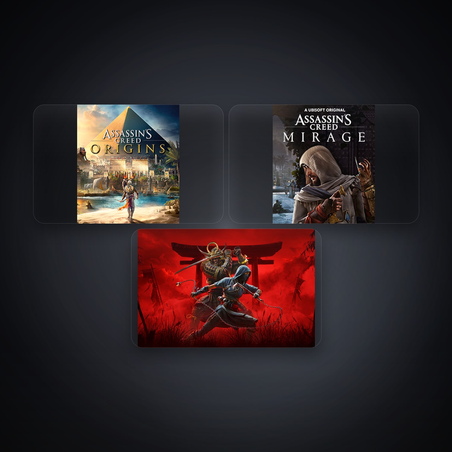 حساب يوبيسوفت فيه Assassin's Creed Origins وAssassin's Creed Mirage، DE، 3 ألعاب — HabibiAccounts