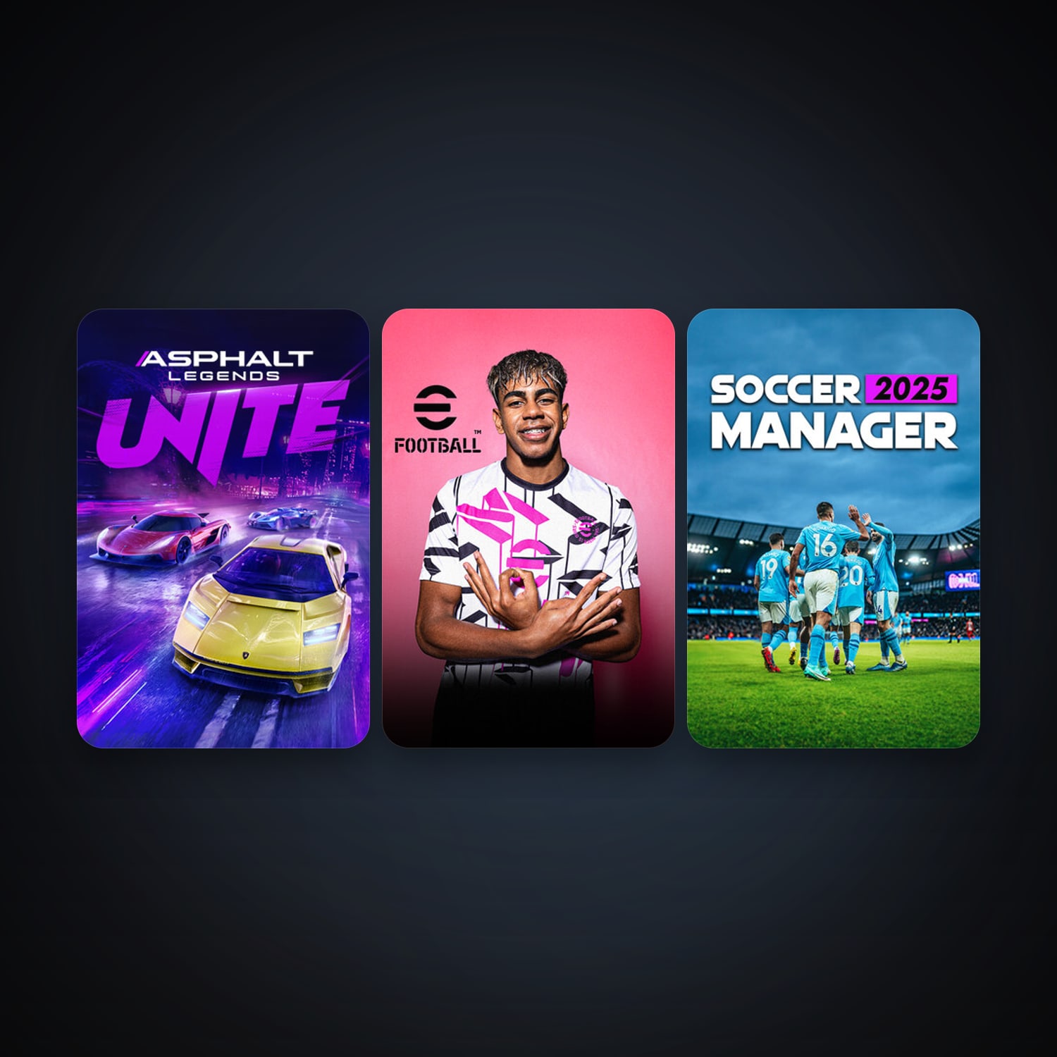 eFootball 2024 + Asphalt Legends Unite, 4 games, clean — HabibiAccounts