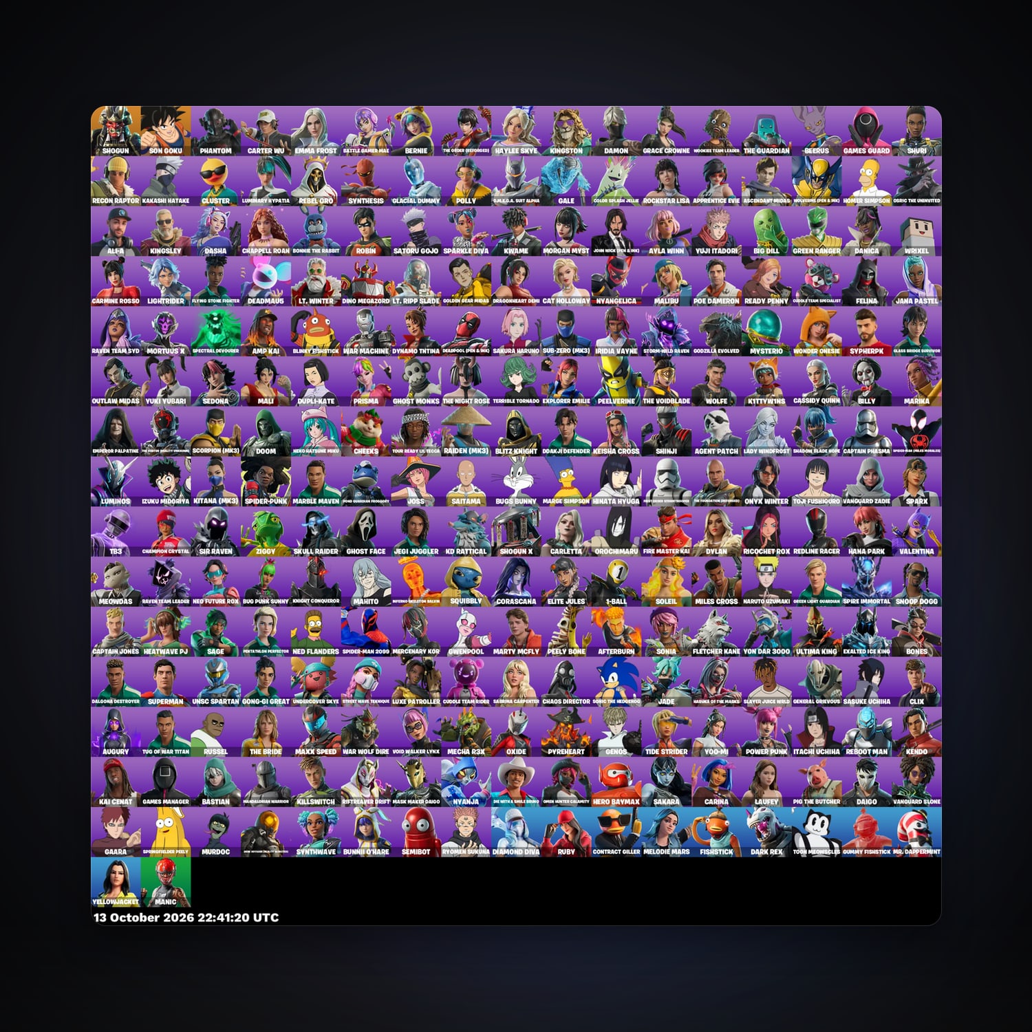 Fortnite account with Shogun & Son Goku — 257 skins — 100 V-Bucks — lvl 3609 — HabibiAccounts