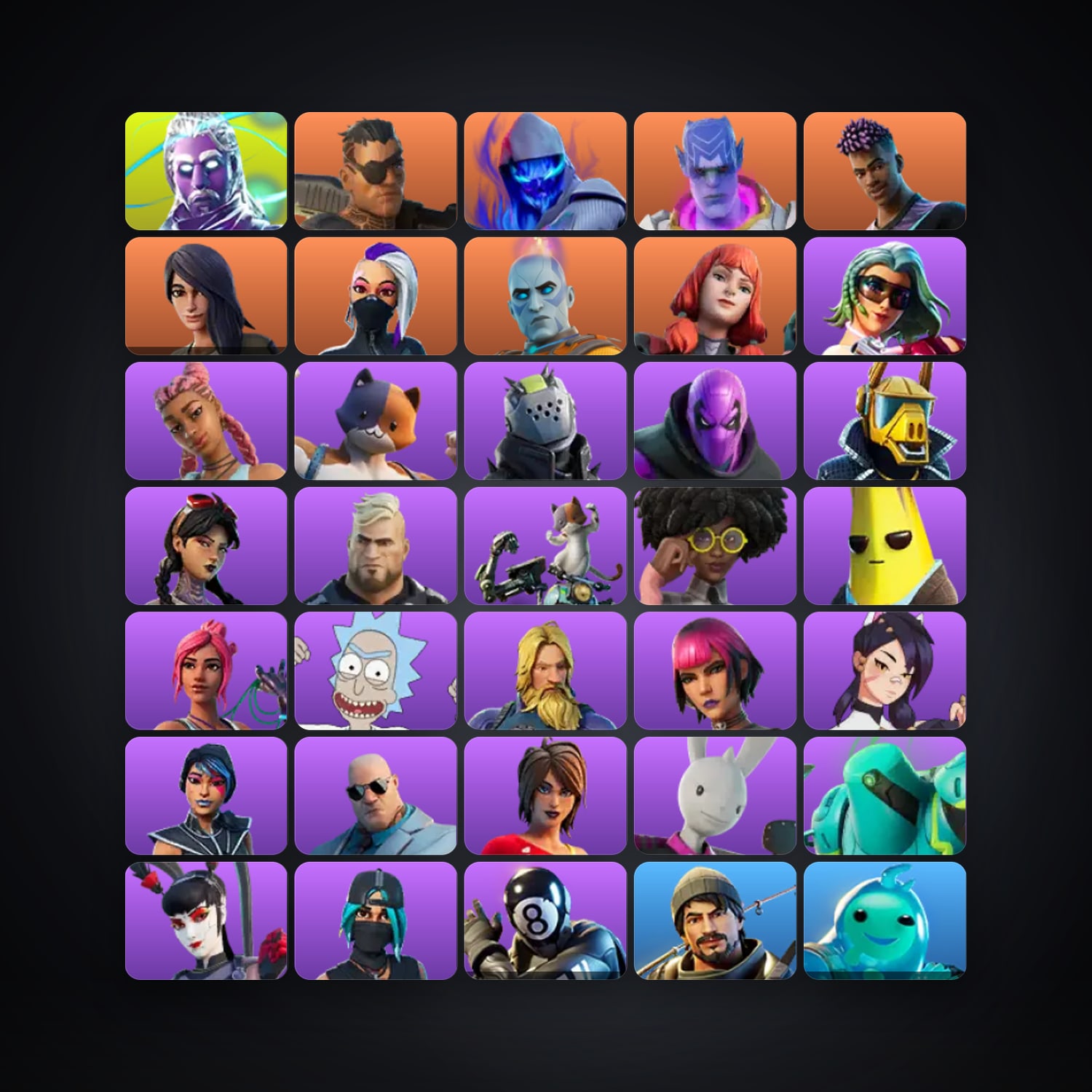 حساب فورتنايت Galaxy وJoey، لوكر 38 سكن، 2K فيبوكس، لفل 1215، 201 فوز — HabibiAccounts