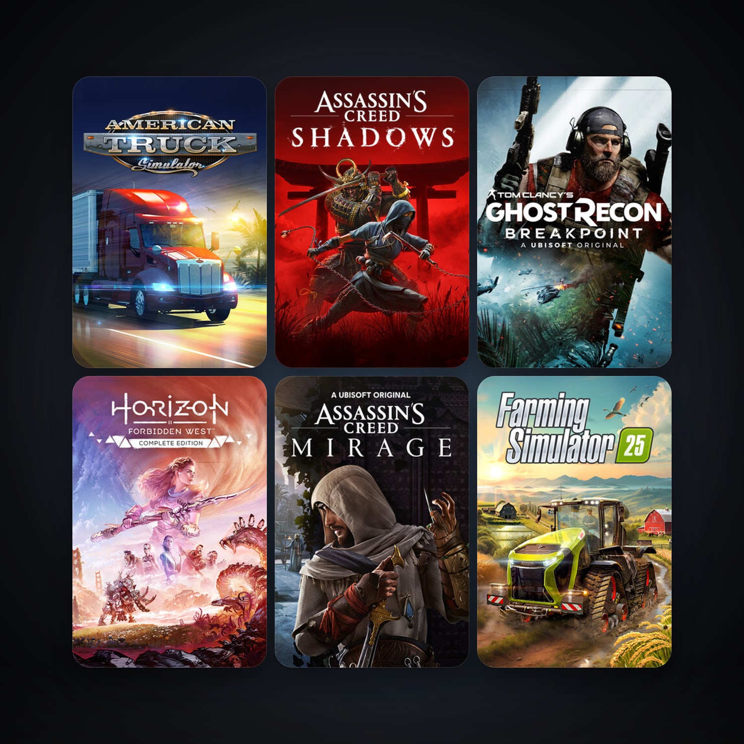 American Truck Simulator + Tom Clancy's Ghost Recon Breakpoint, 19 games, clean — HabibiAccounts